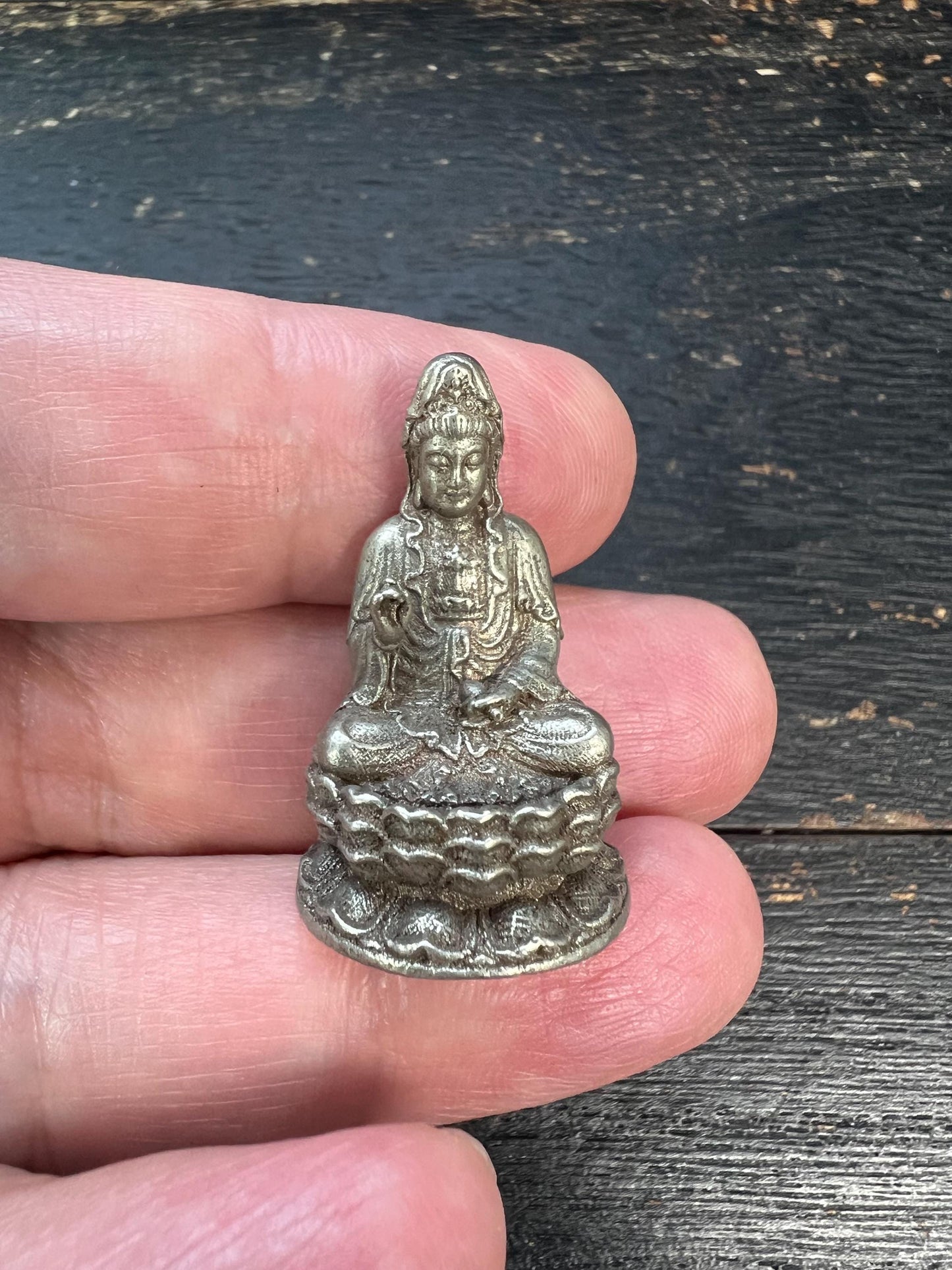 Mini White Copper Guanyin Statue, Handmade Bodhisattva Figurine, 32mm Small Compassion Goddess, Buddhist Altar Decor