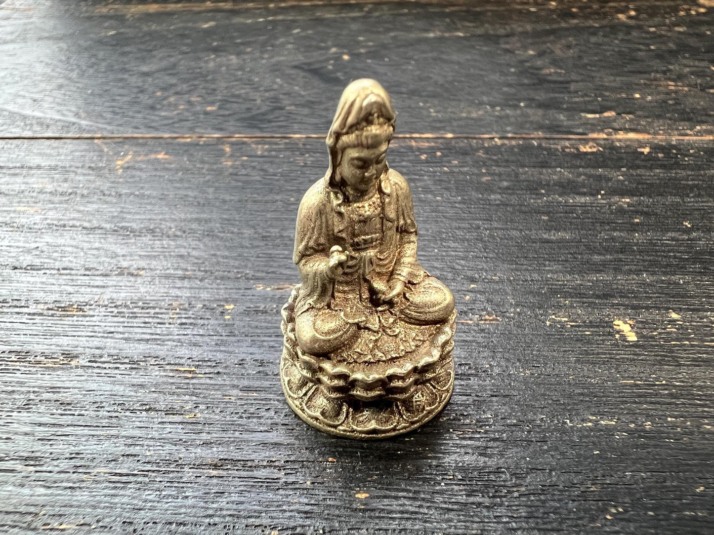 Mini White Copper Guanyin Statue, Handmade Bodhisattva Figurine, 32mm Small Compassion Goddess, Buddhist Altar Decor