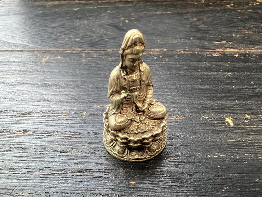 Mini White Copper Guanyin Statue, Handmade Bodhisattva Figurine, 32mm Small Compassion Goddess, Buddhist Altar Decor