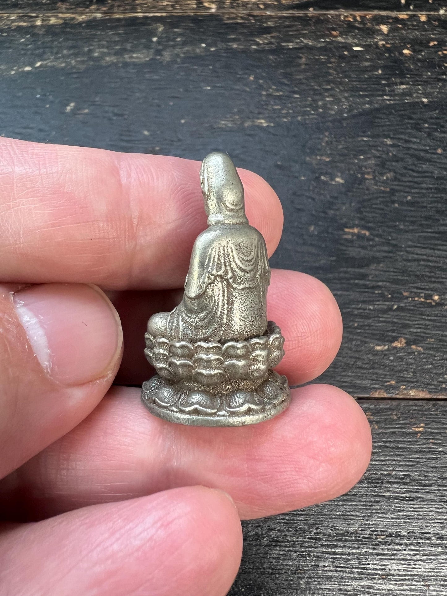 Mini White Copper Guanyin Statue, Handmade Bodhisattva Figurine, 32mm Small Compassion Goddess, Buddhist Altar Decor