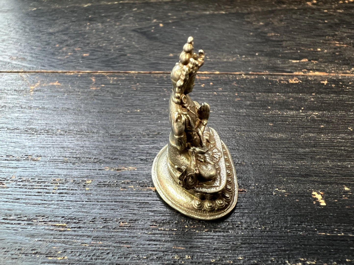 Mini White Copper Four-Armed Avalokiteshvara (Chenrezig) Statue, 30mm Buddhist Compassion Deity, Handmade Karma Altar Figurine