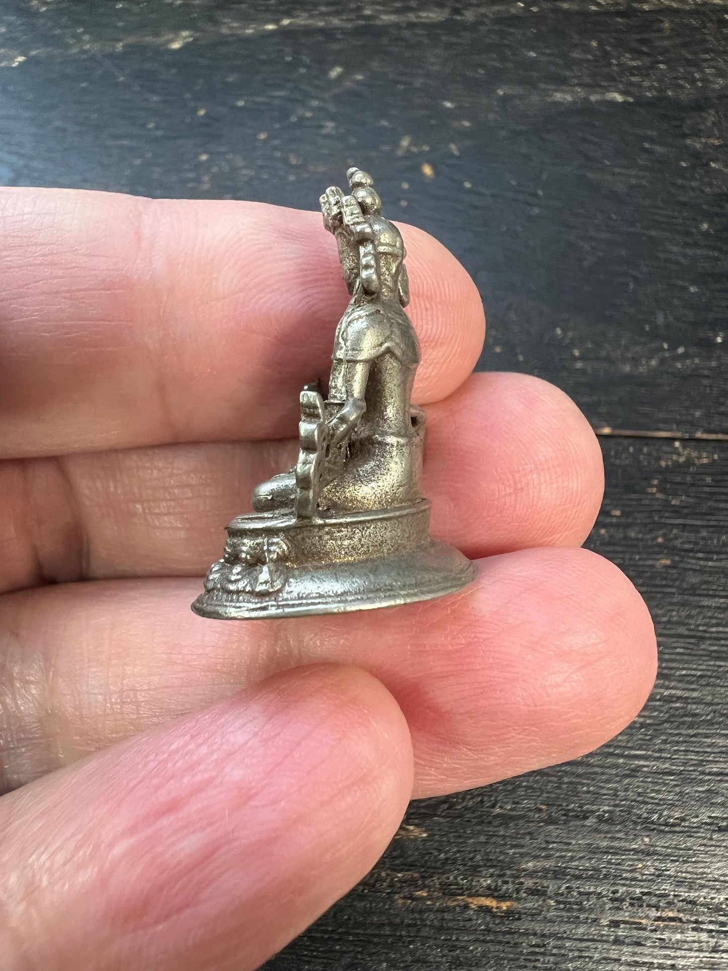 Nepal Tibet Buddhist Amitayus Miniature Statue | White Bronze Longevity Buddha | Handcrafted Spiritual Altar Decor