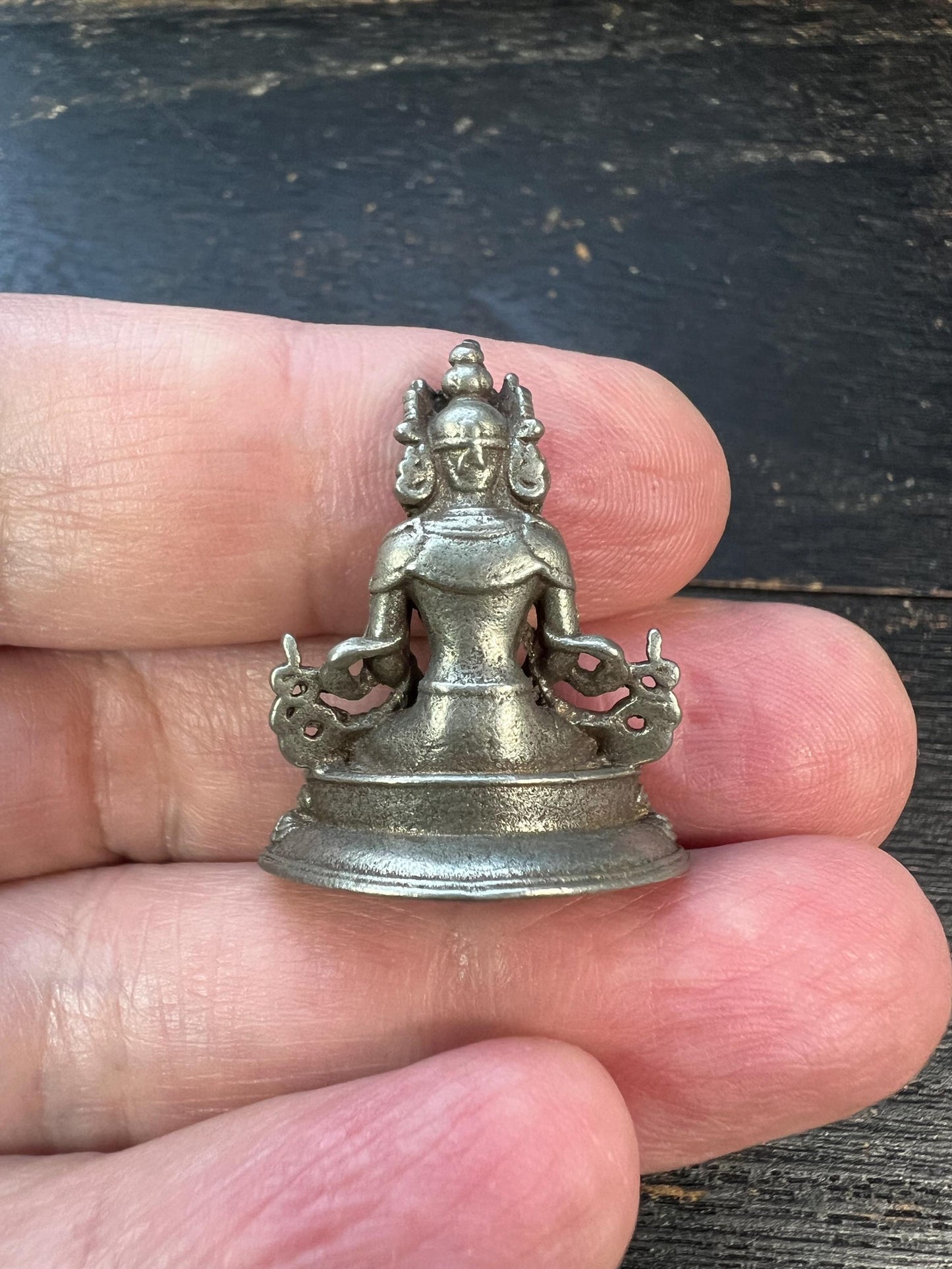 Nepal Tibet Buddhist Amitayus Miniature Statue | White Bronze Longevity Buddha | Handcrafted Spiritual Altar Decor