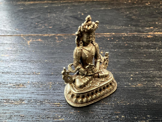 Nepal Tibet Buddhist Amitayus Miniature Statue | White Bronze Longevity Buddha | Handcrafted Spiritual Altar Decor