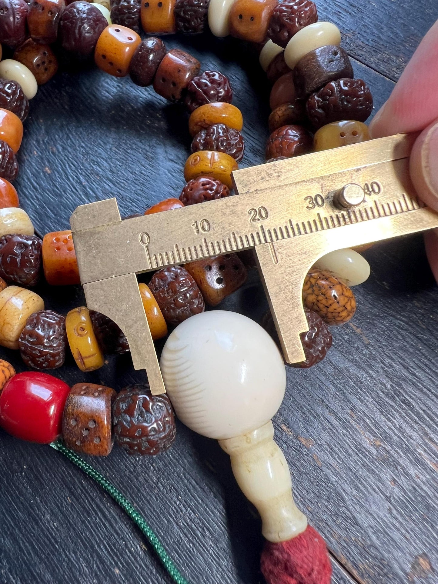 Tibetan Mala Necklace: Yak Bone, Bodhi Seed, Glass Prayer Beads
