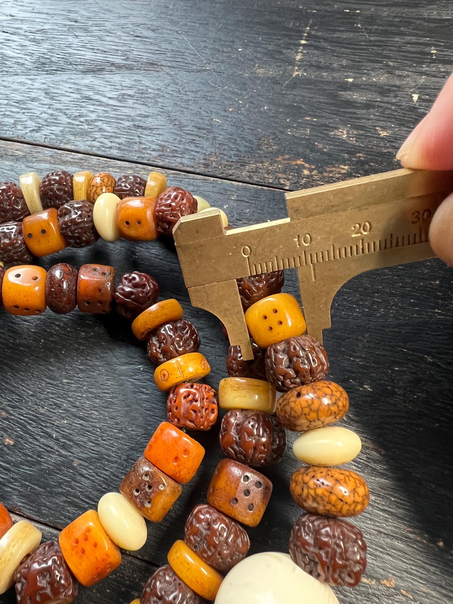 Tibetan Mala Necklace: Yak Bone, Bodhi Seed, Glass Prayer Beads
