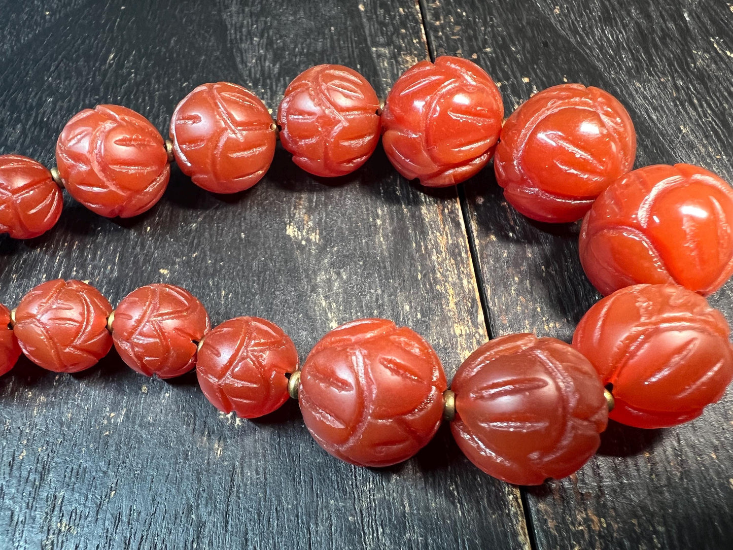 Handmade Tibetan Red Agate Mala – 47 Carved Prayer Beads with Copper Guru Bead, Buddhist Meditation Necklace, Spiritual Jewelry