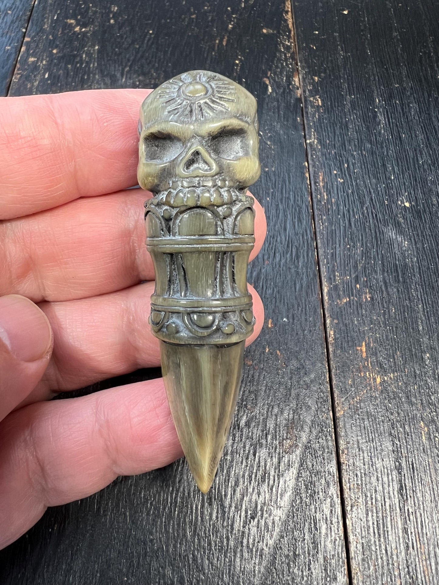 Handcrafted Yak Horn Chod Vajra Dagger with Skull Motif for Spiritual Rituals