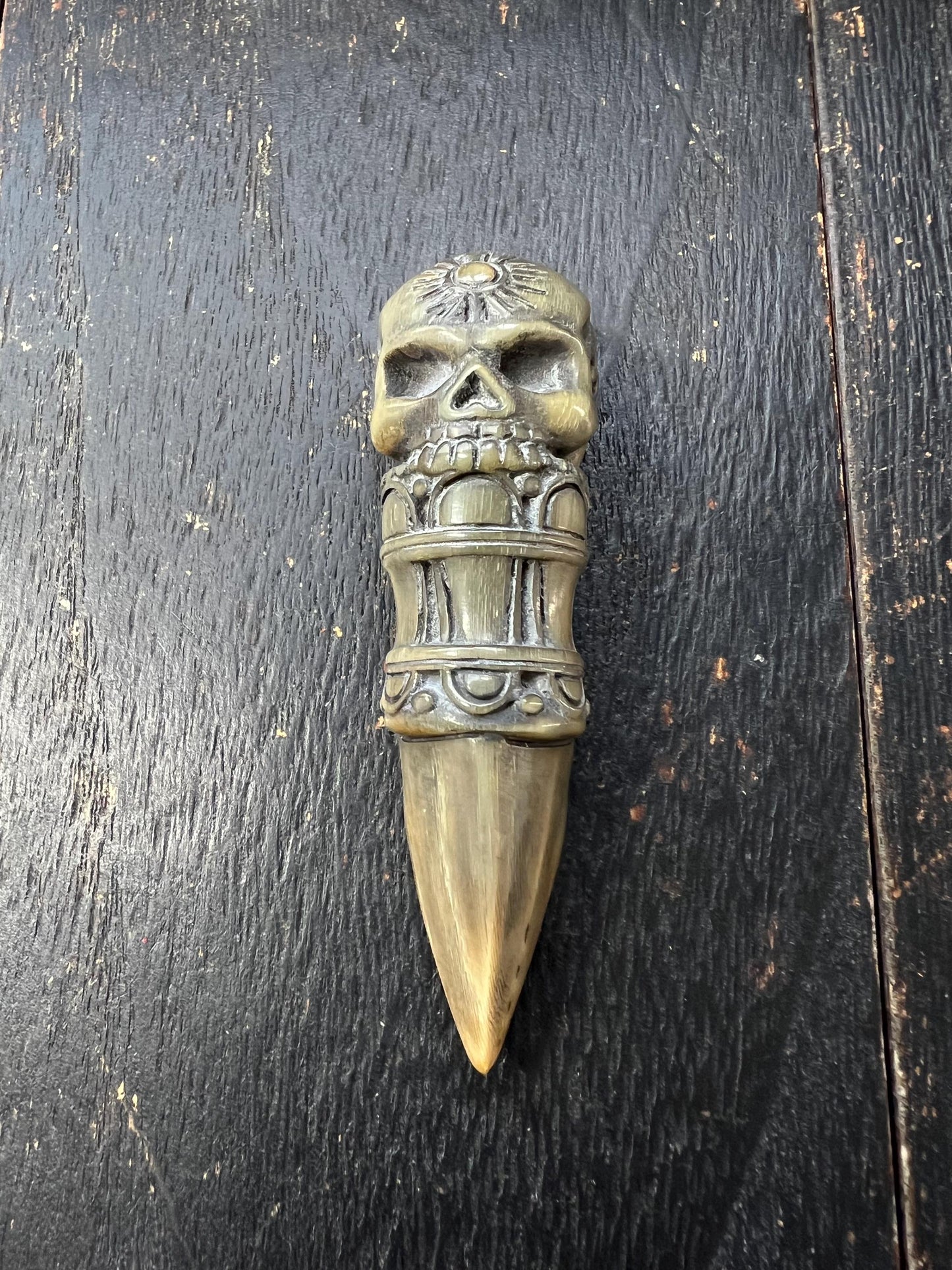 Handcrafted Yak Horn Chod Vajra Dagger with Skull Motif for Spiritual Rituals
