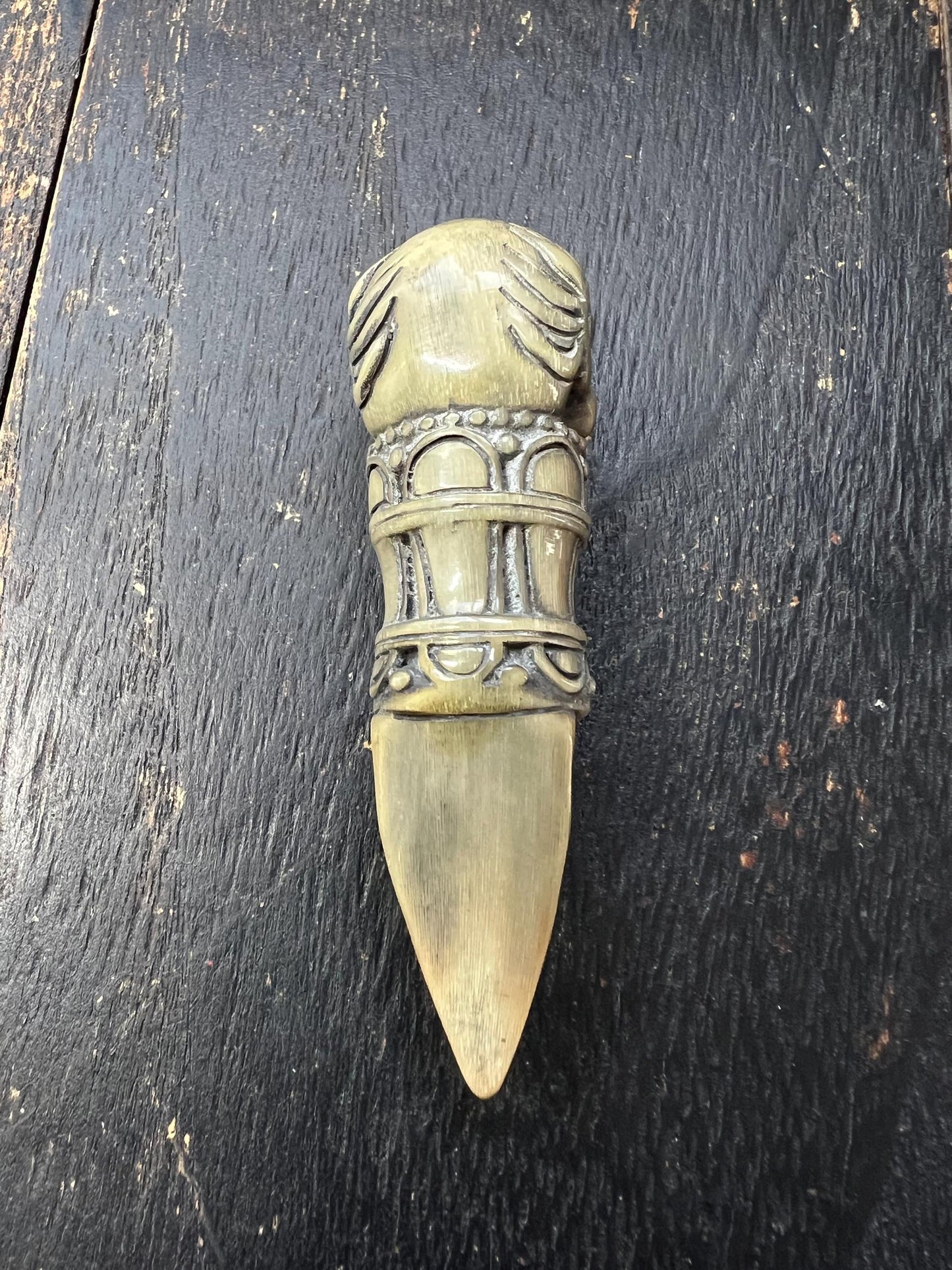 Handcrafted Yak Horn Chod Vajra Dagger with Skull Motif for Spiritual Rituals