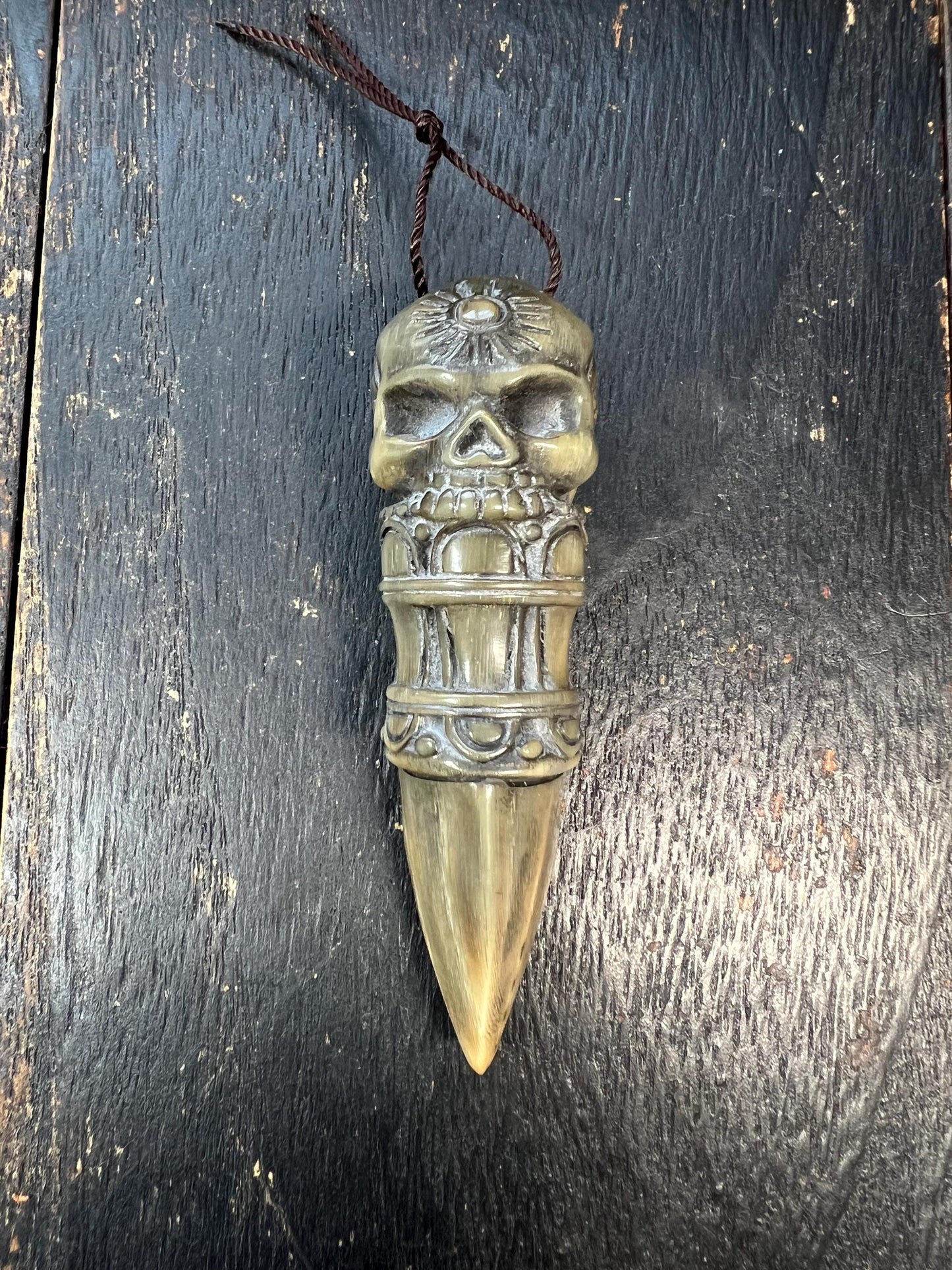Handcrafted Yak Horn Chod Vajra Dagger with Skull Motif for Spiritual Rituals
