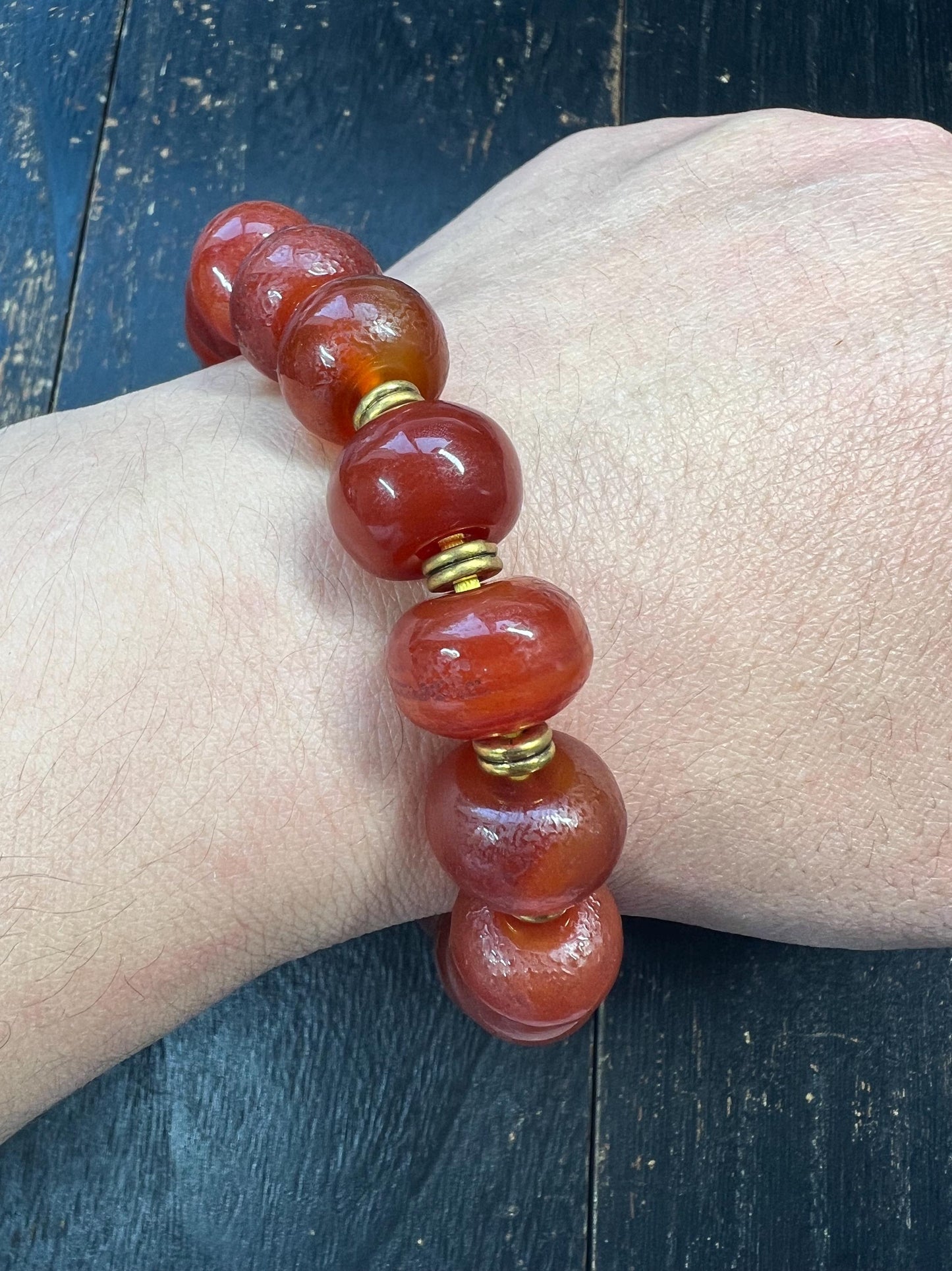 Vintage Red Agate Mala Bracelet | Yak Bone Citipati Guru Bead | Adjustable Tibetan Prayer Beads