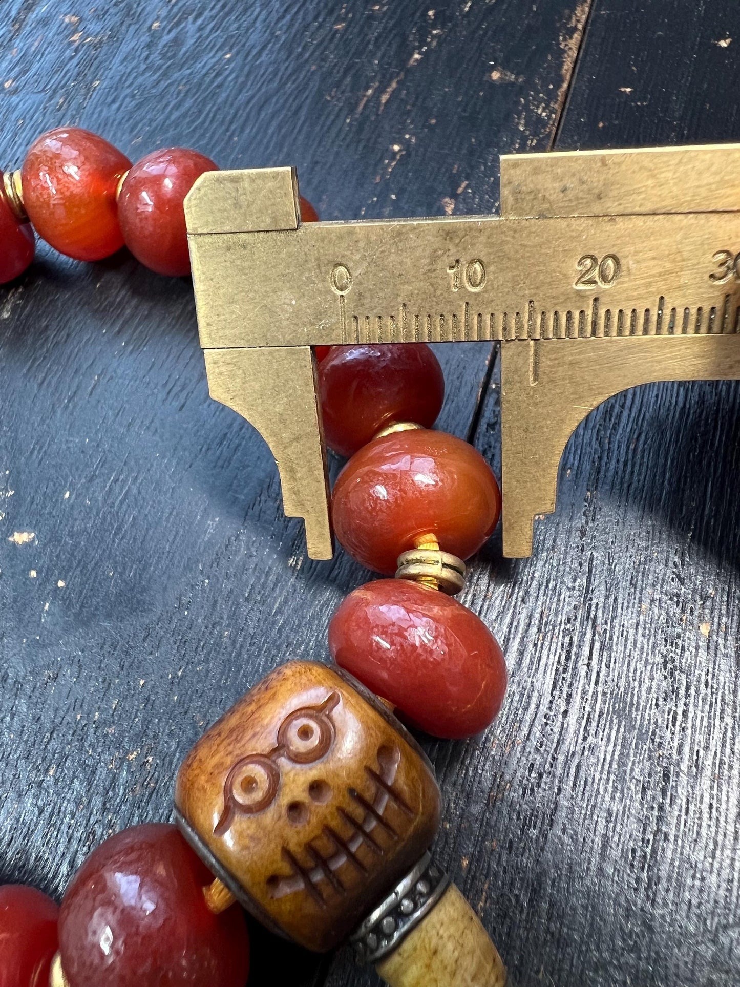 Vintage Red Agate Mala Bracelet | Yak Bone Citipati Guru Bead | Adjustable Tibetan Prayer Beads