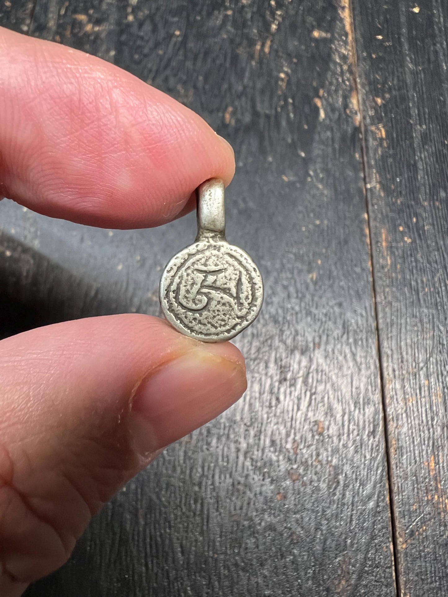 Tibetan White Brass Six Syllable Mantra Pendant “Om Mani Padme Hum” Amulet