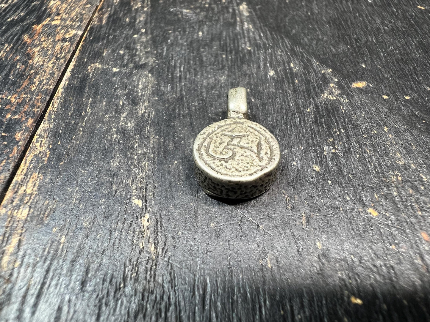 Tibetan White Brass Six Syllable Mantra Pendant “Om Mani Padme Hum” Amulet
