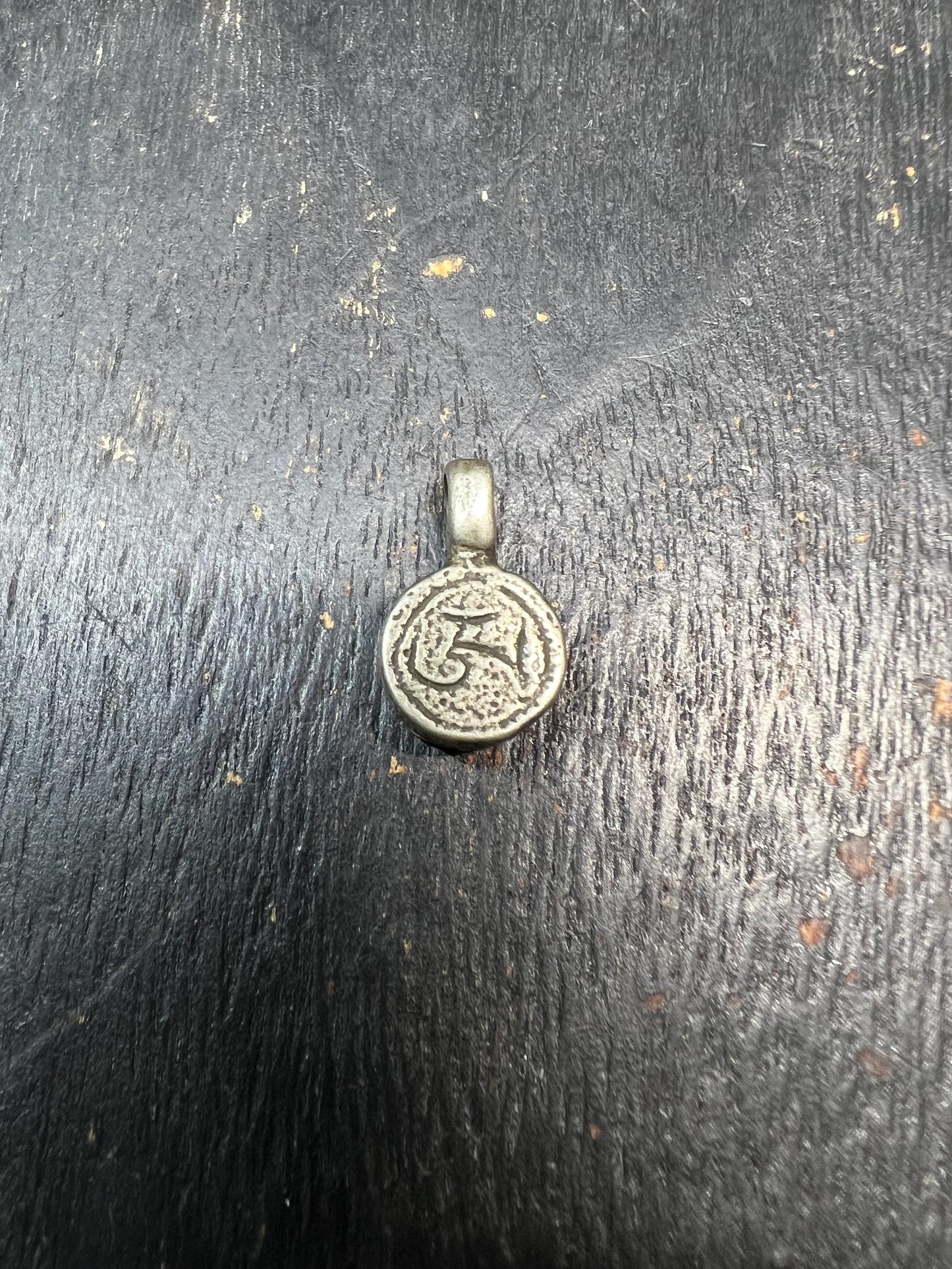 Tibetan White Brass Six Syllable Mantra Pendant “Om Mani Padme Hum” Amulet