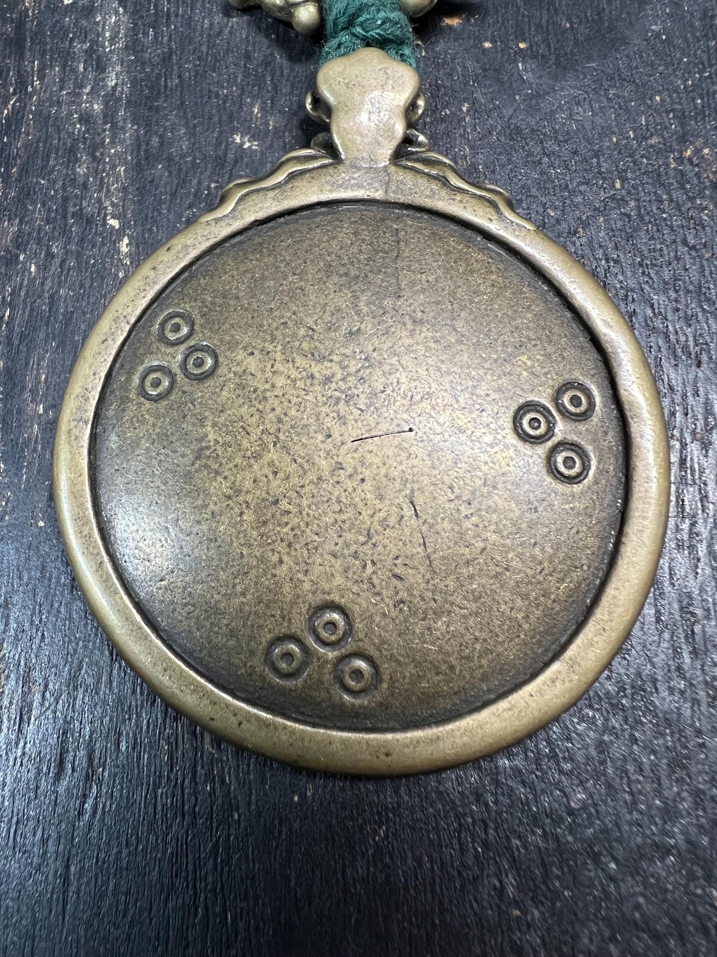 Large Brass Tibetan Nine Palaces Bagua Amulet | Protection Talisman | Feng Shui Pendant | Mantra Dots Back | Vajra Design | Vintage Buddhist