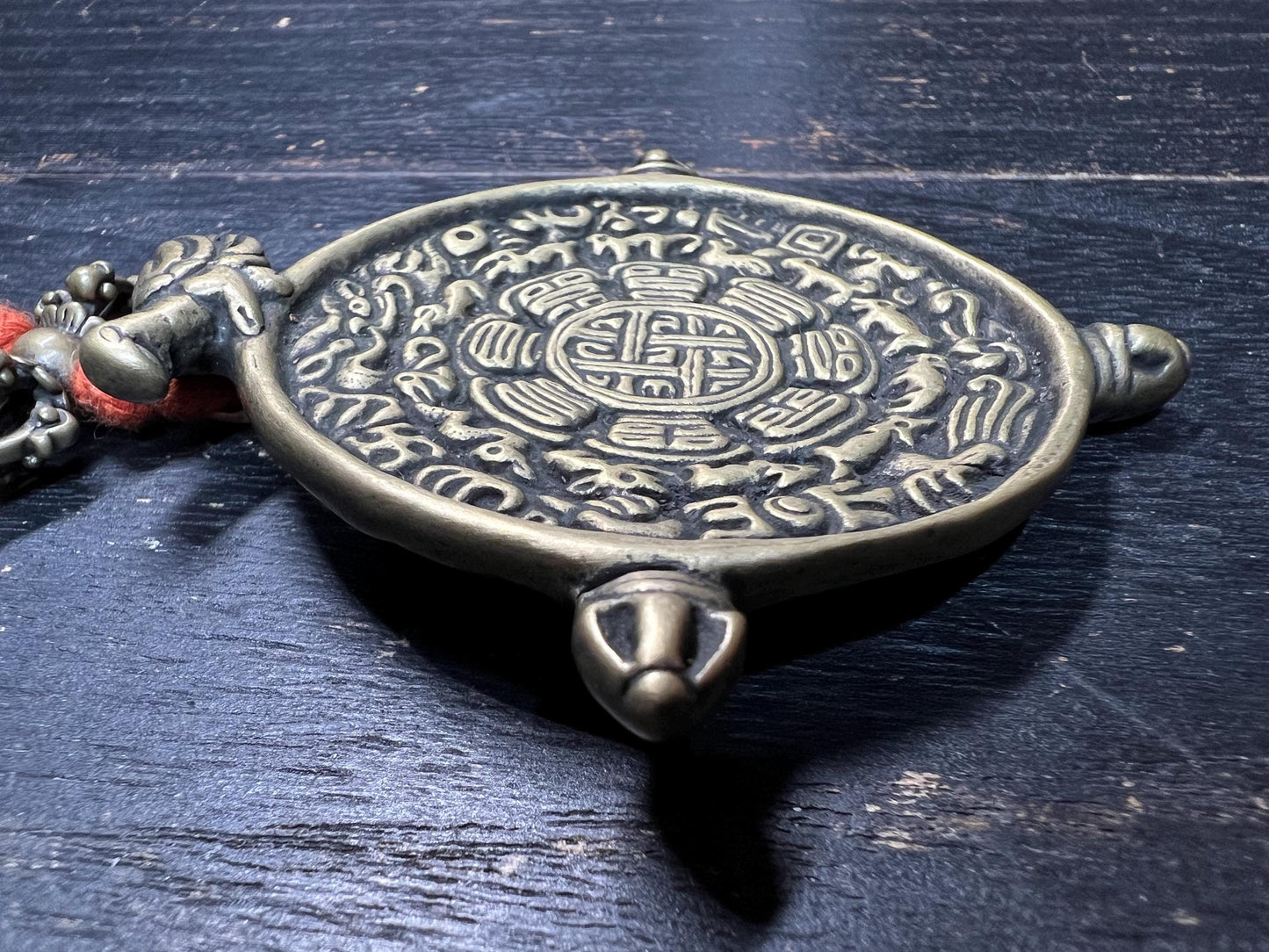 Large Brass Tibetan Nine Palaces Bagua Pendant | Zodiac Animal Amulet | Feng Shui Protection Charm | Vintage Buddhist Talisman