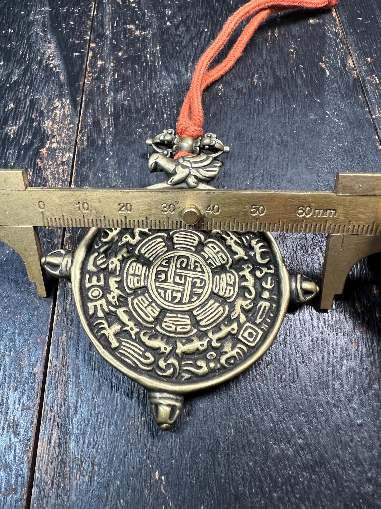 Large Brass Tibetan Nine Palaces Bagua Pendant | Zodiac Animal Amulet | Feng Shui Protection Charm | Vintage Buddhist Talisman