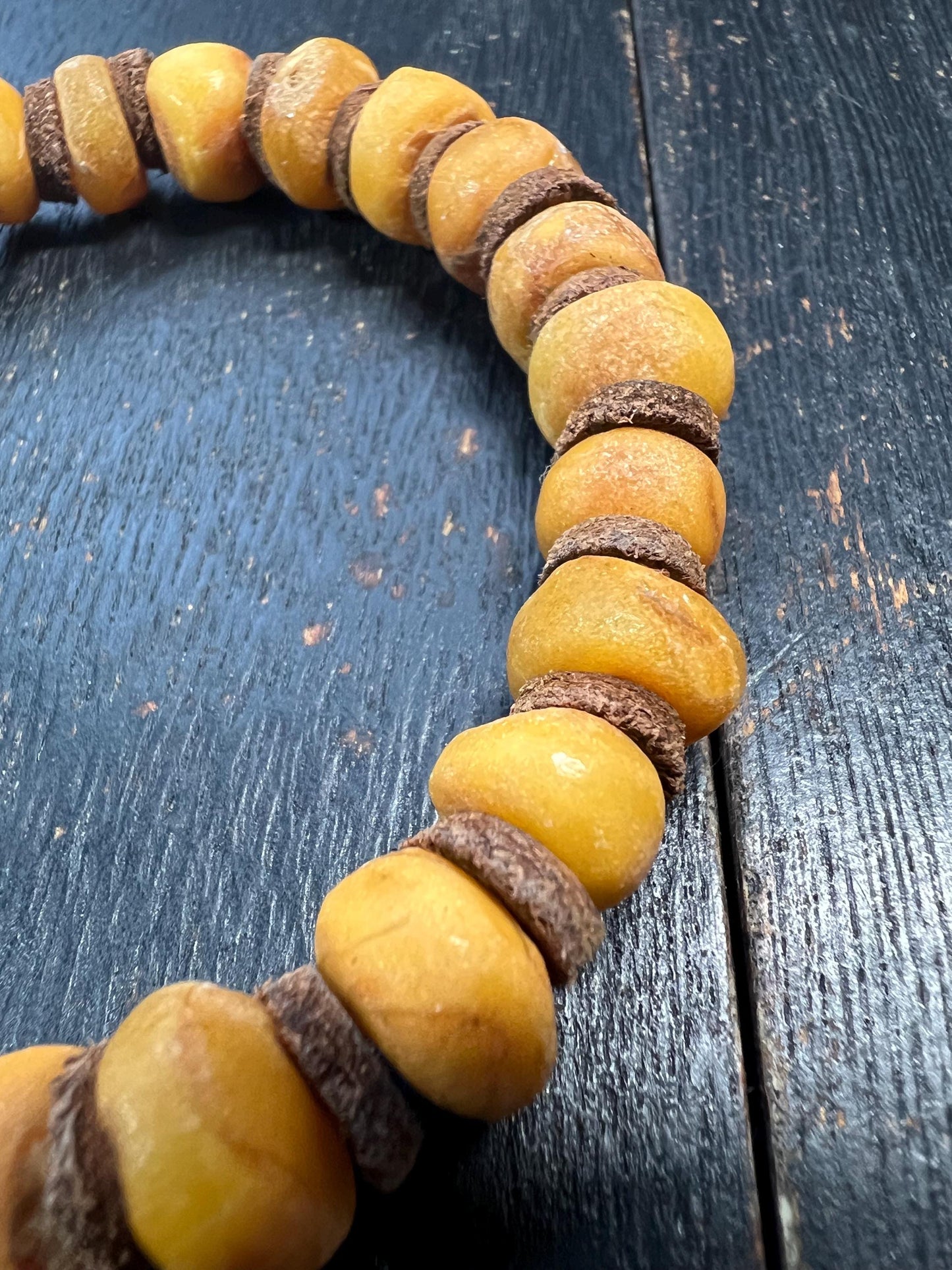 Natural Baltic Amber Bracelet with Leather Spacers, 9-11mm, Meditation Beads for Men & Women