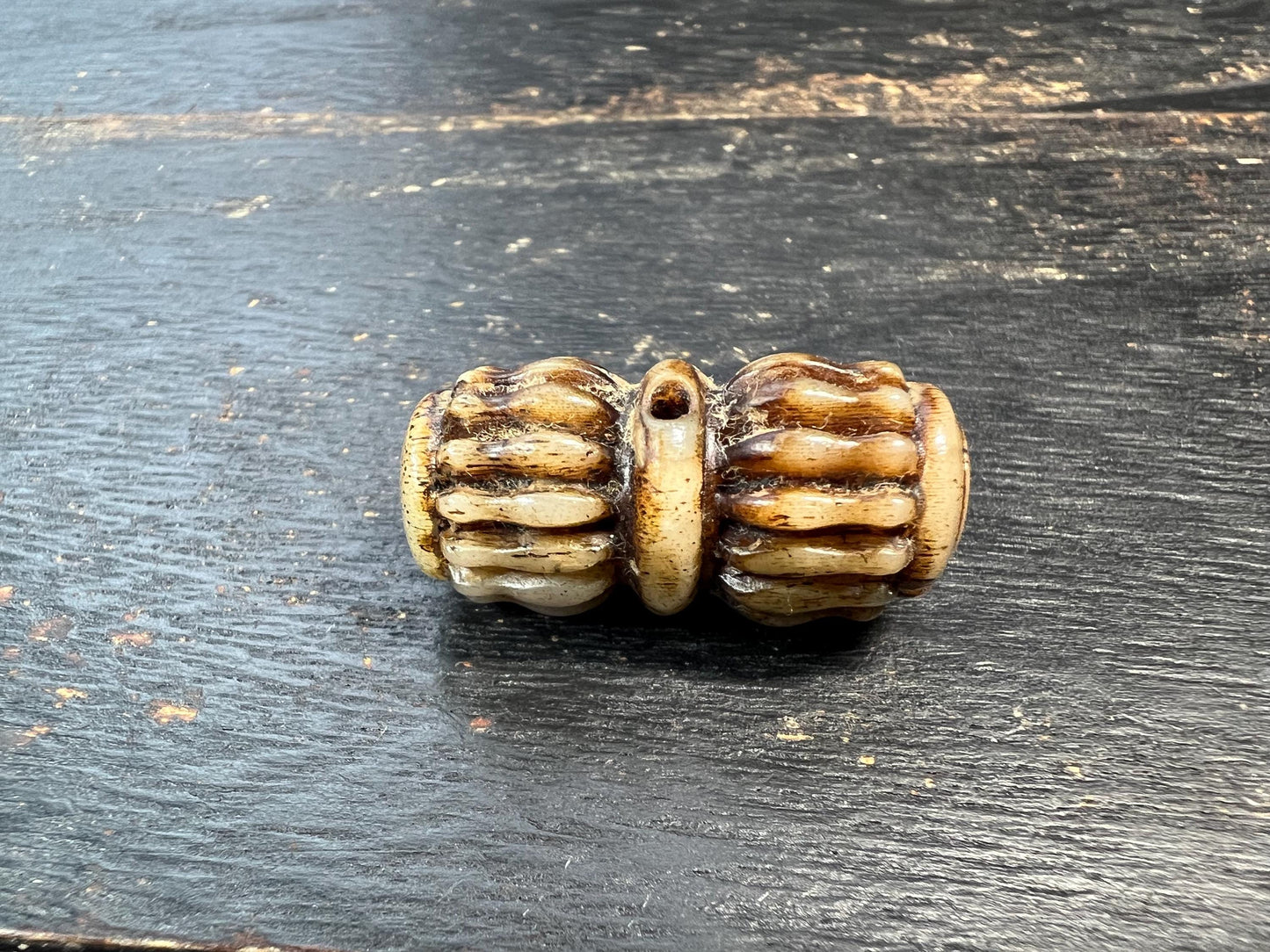 Hand-Carved Yak Bone Guru Bead Barrel, Tibetan Buddhist Mala Spacer, Barrel-Shaped Meditation Guru Bead