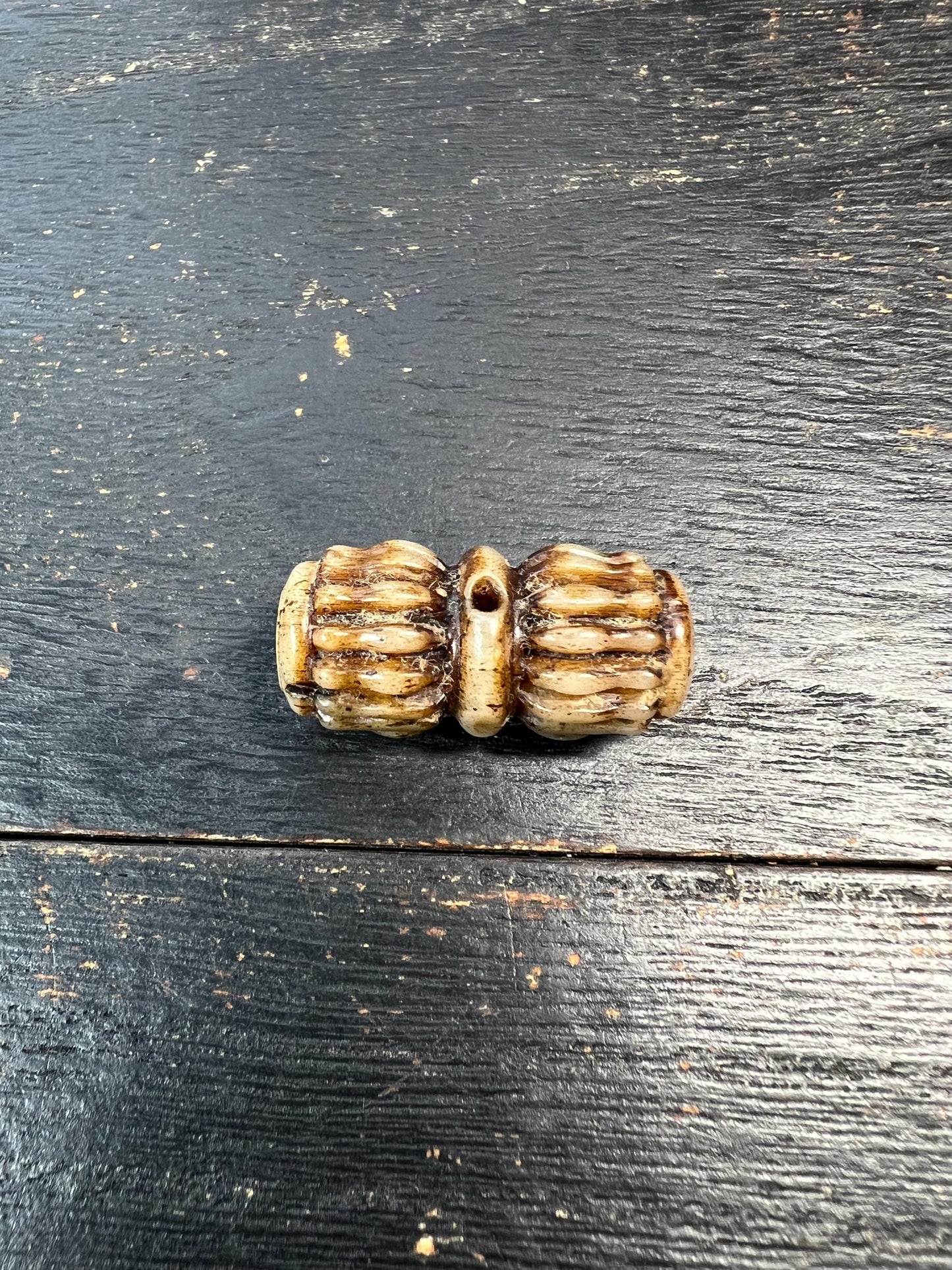 Hand-Carved Yak Bone Guru Bead Barrel, Tibetan Buddhist Mala Spacer, Barrel-Shaped Meditation Guru Bead