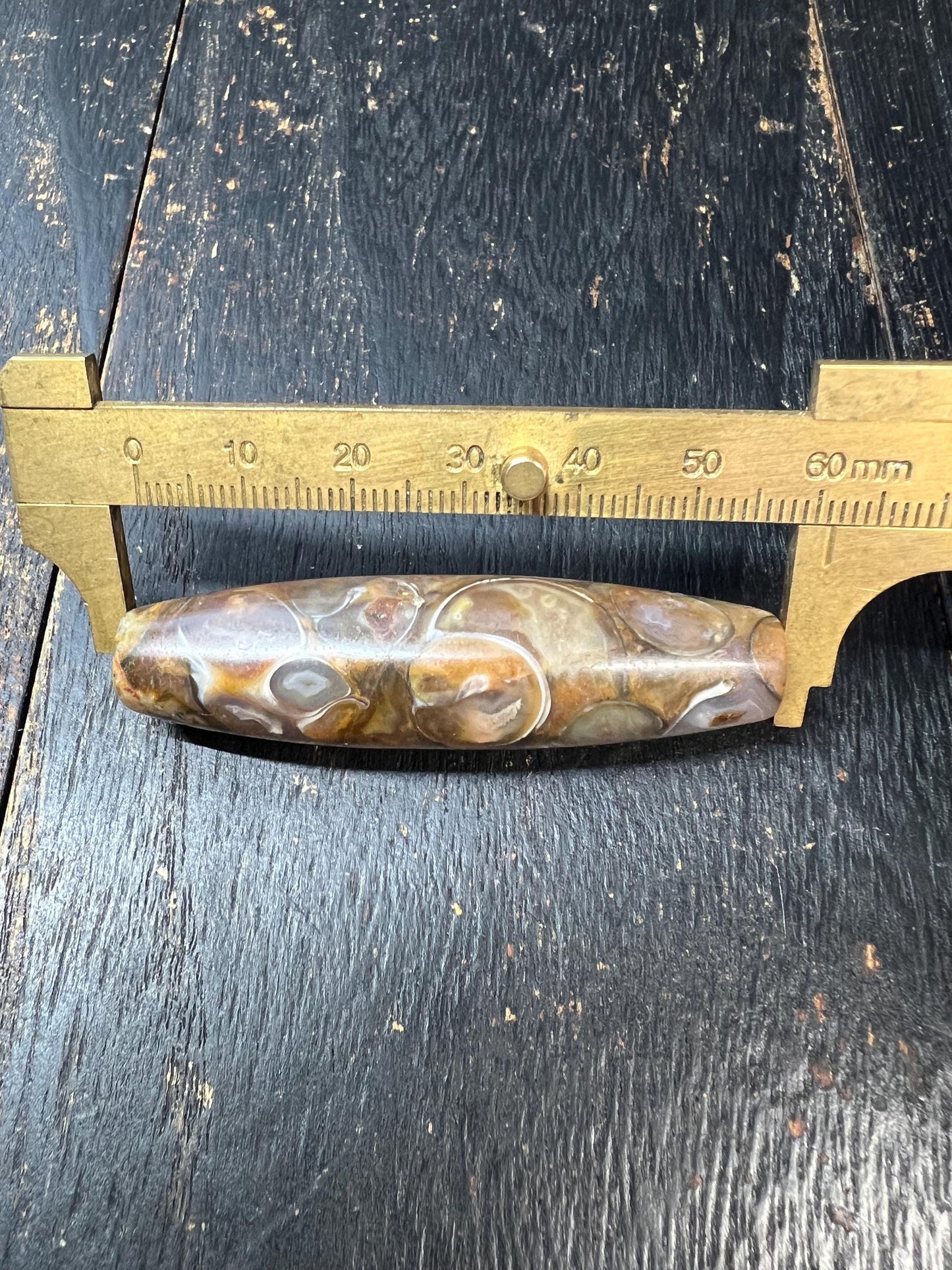 Old Conch Agate dZi Bead | Antique Tibetan Fossilized Agate Prayer Bead | Natural Conch Fossil Inclusion | 61mm Handmade Tibetan Vintage dZi