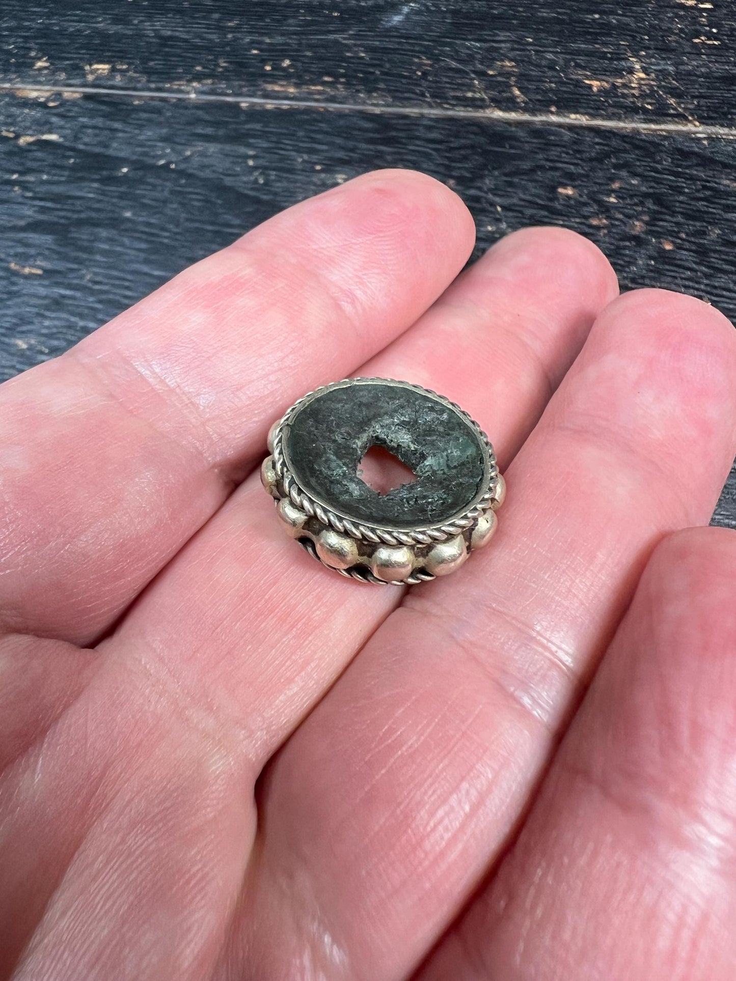 Antique Tibetan White Brass Spacer Bead | Handcrafted Old Tibetan Mala Separator | Vintage Ethnic Tibet Jewelry Component