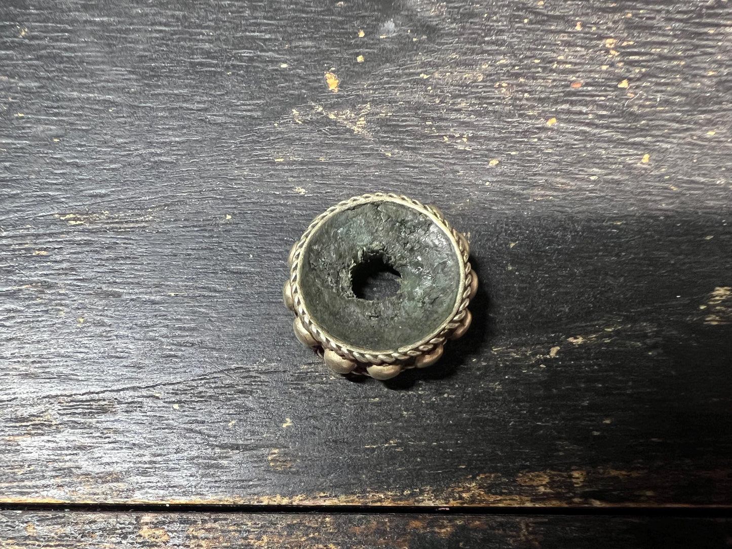 Antique Tibetan White Brass Spacer Bead | Handcrafted Old Tibetan Mala Separator | Vintage Ethnic Tibet Jewelry Component