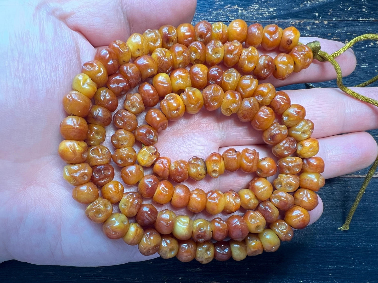 Hand-Carved Yak Bone Mala: 108 Beads Citipati Skull Prayer Necklace