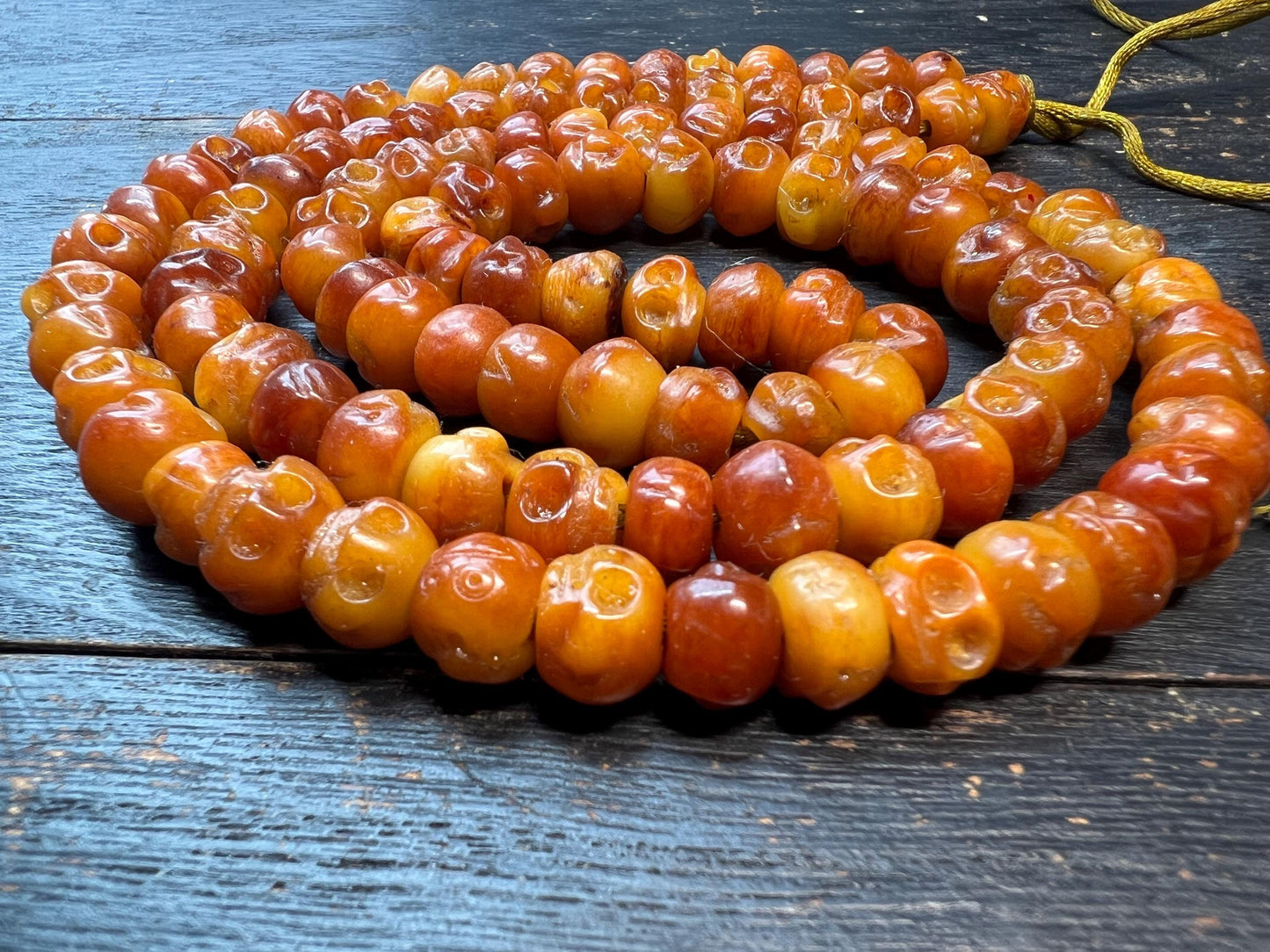 Hand-Carved Yak Bone Mala: 108 Beads Citipati Skull Prayer Necklace