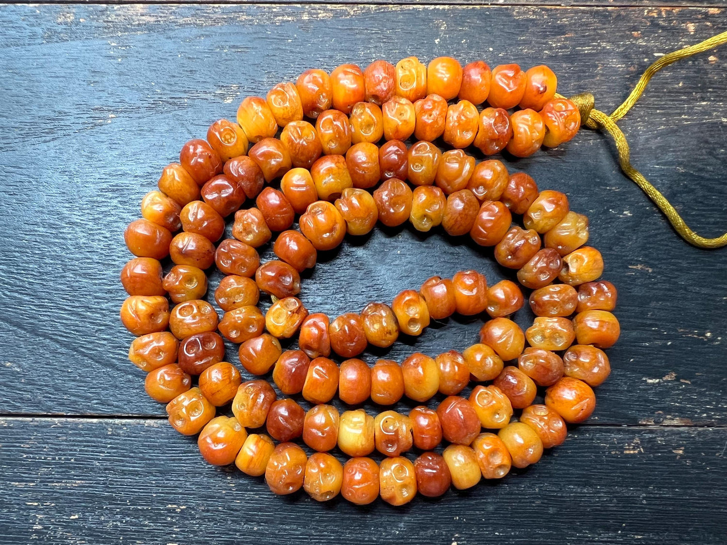 Hand-Carved Yak Bone Mala: 108 Beads Citipati Skull Prayer Necklace