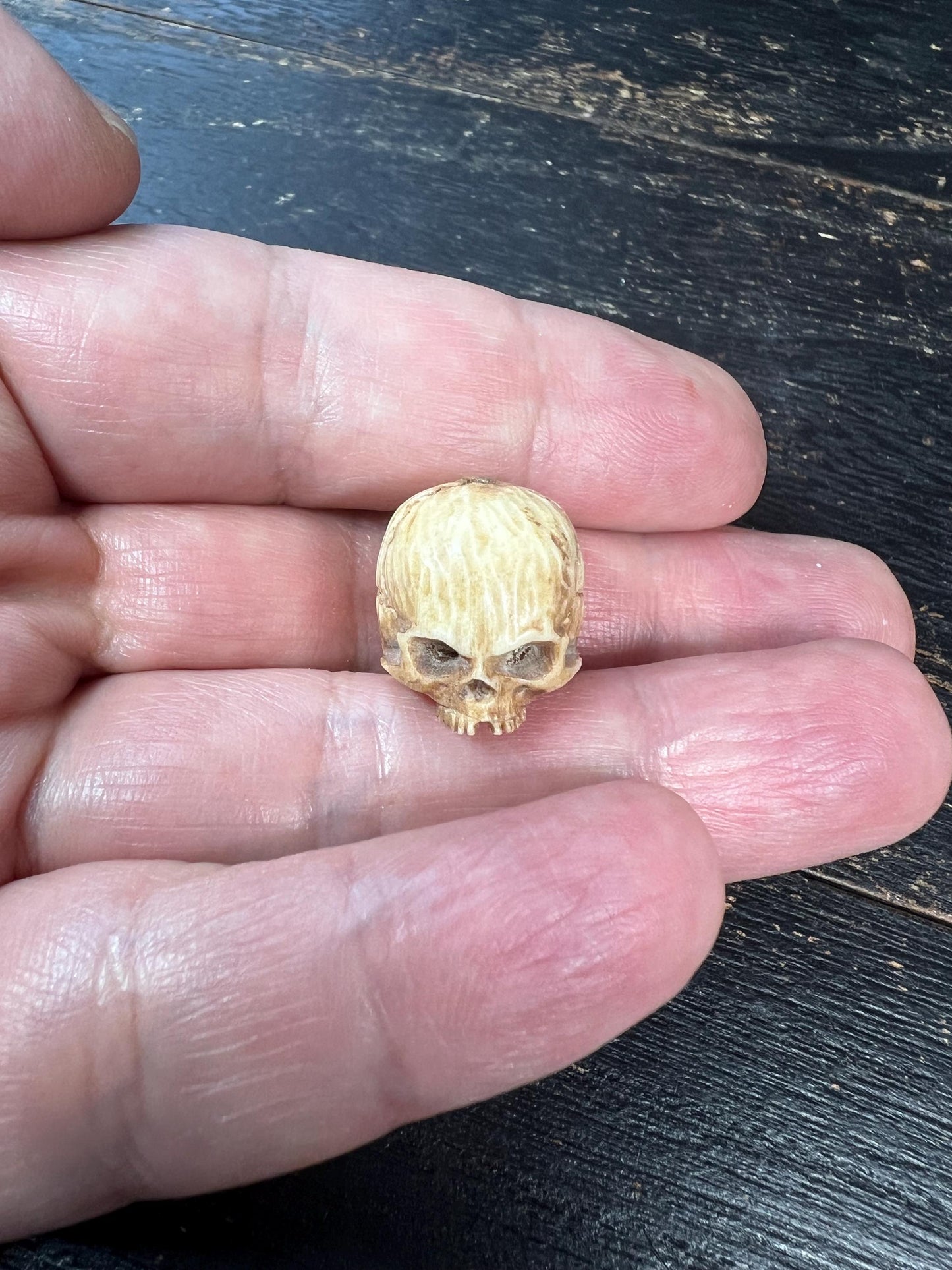Hand-Carved Deer Antler Skull Guru Bead | Tibetan Cemetery “Citipati” Focal Bead for Mala or Pendant | Handmade Antler Bead