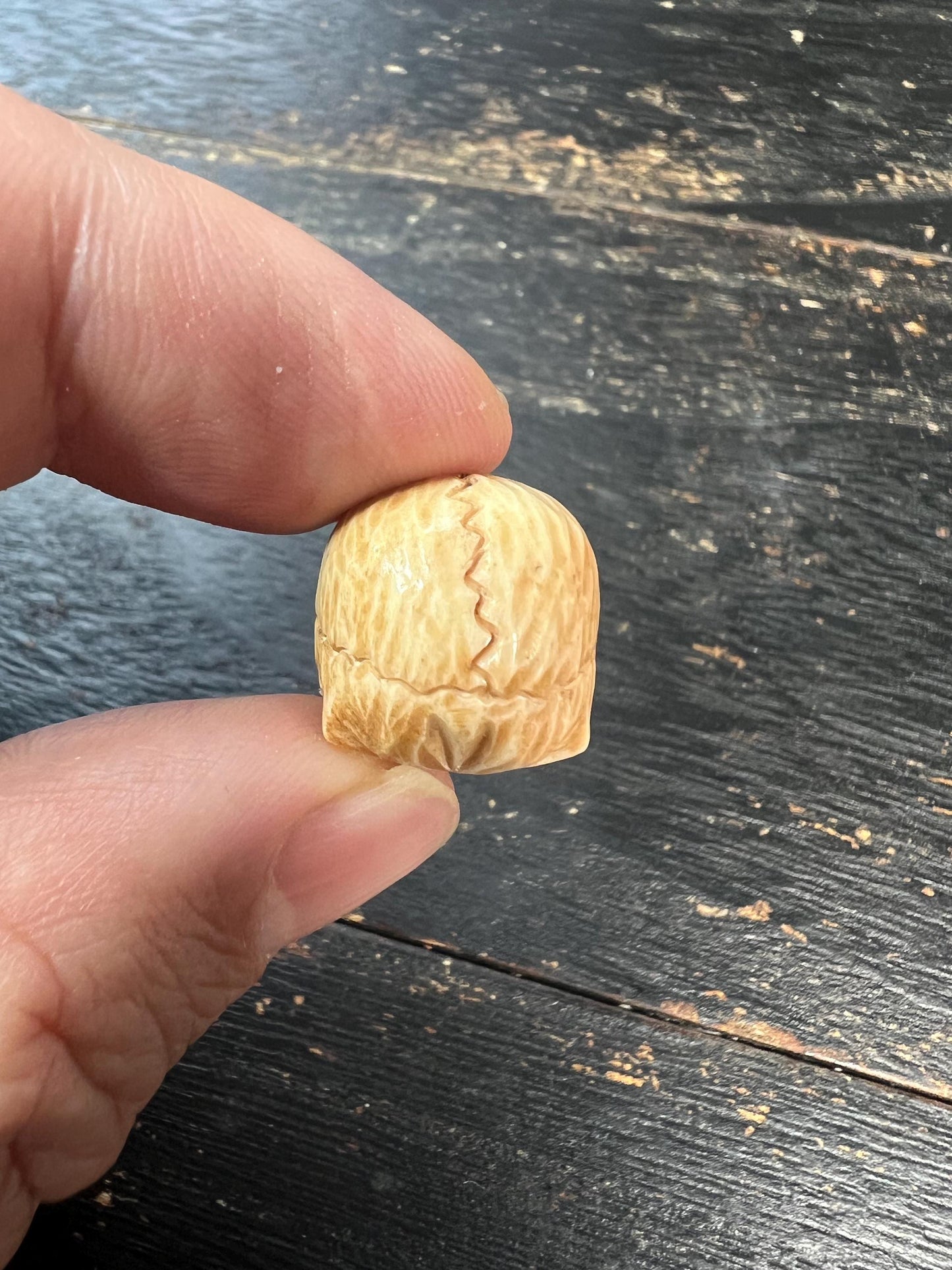 Hand-Carved Deer Antler Skull Guru Bead | Tibetan Cemetery “Citipati” Focal Bead for Mala or Pendant | Handmade Antler Bead