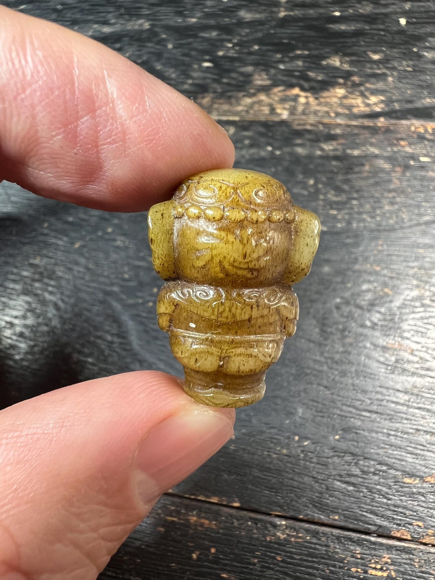 Hand‑Carved Yak Bone Ganesha Guru Bead, Small Tibetan Elephant God Focal for 108 Mala, Drilled Top to Bottom