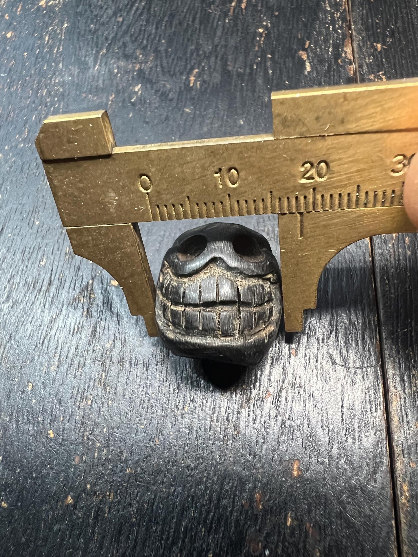 Hand Carved Ox Horn Smashan Chitta Skull Spacer Bead – Tibetan Buddhist Mala Separator – Unique Vintage Amulet Bead