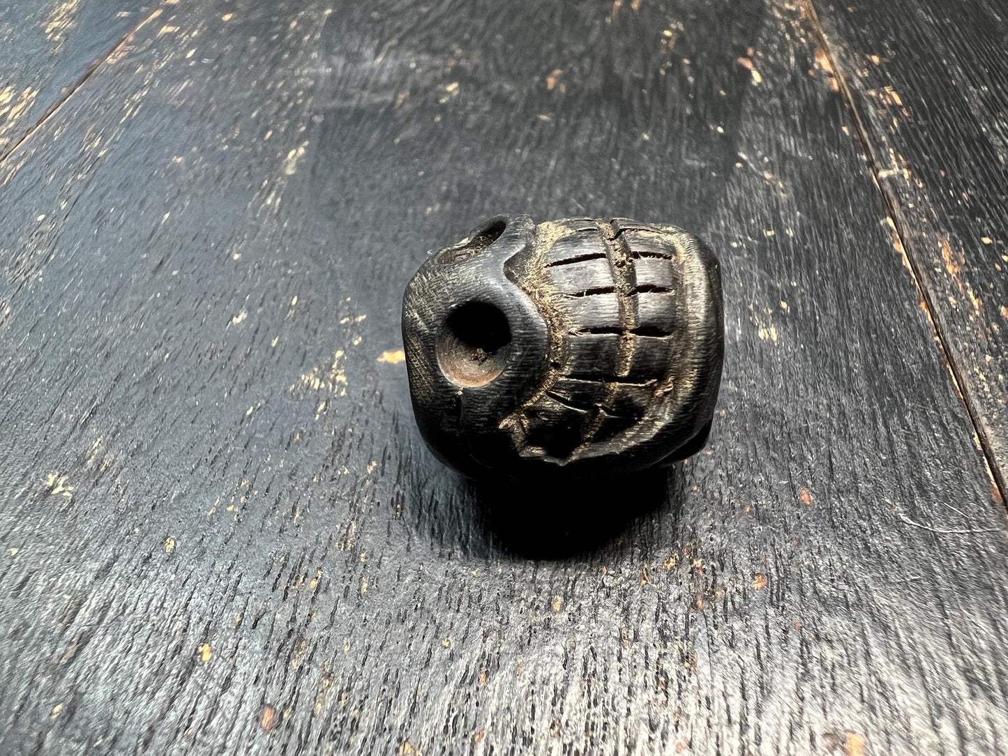 Hand Carved Ox Horn Smashan Chitta Skull Spacer Bead – Tibetan Buddhist Mala Separator – Unique Vintage Amulet Bead
