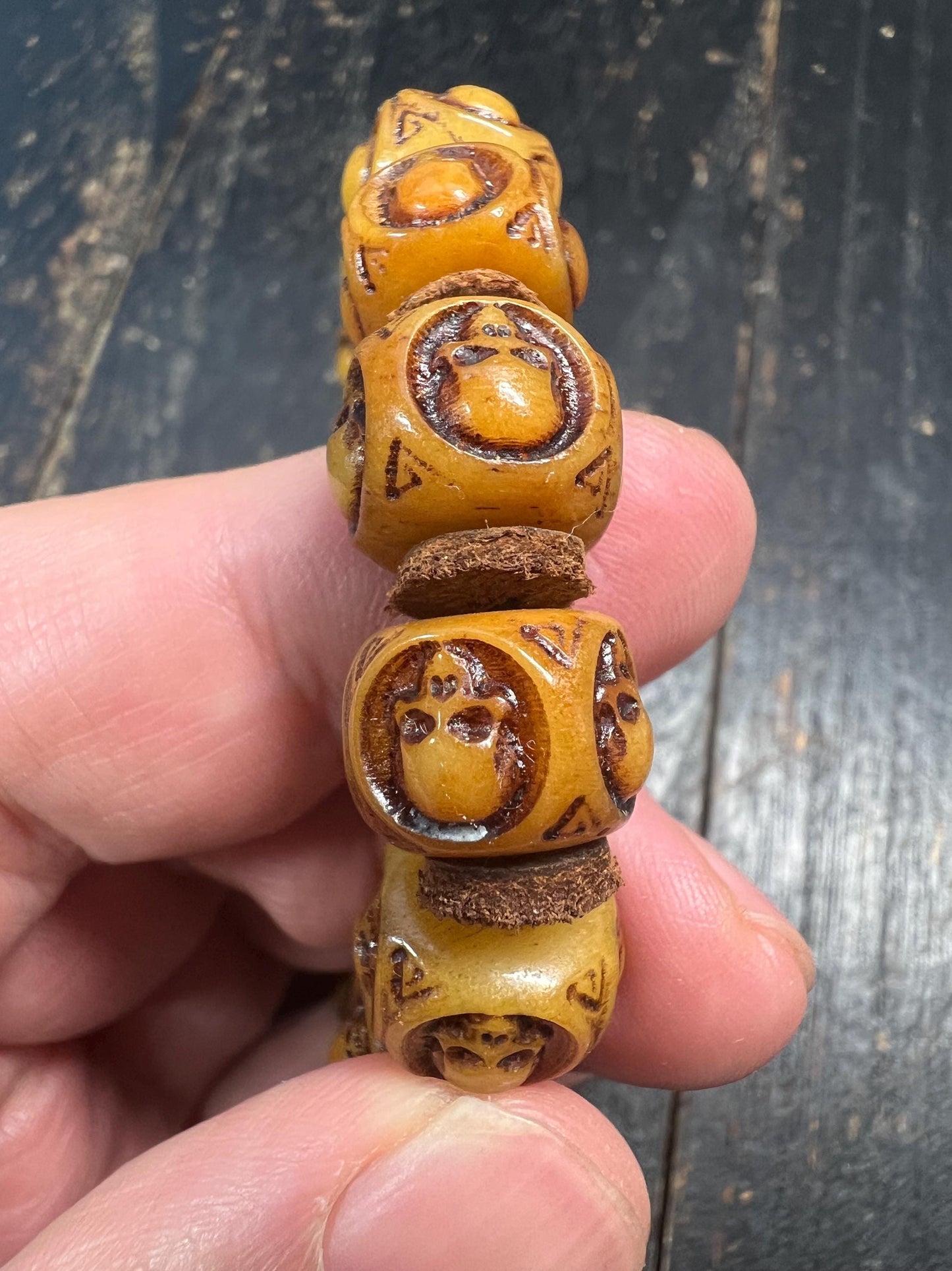 Hand-Carved Yak Bone Skull Mala Bracelet 13mm | Tibetan Cemetery Beads | Buddhist Wrist Mala for Men & Women | 8 Inch Wrist