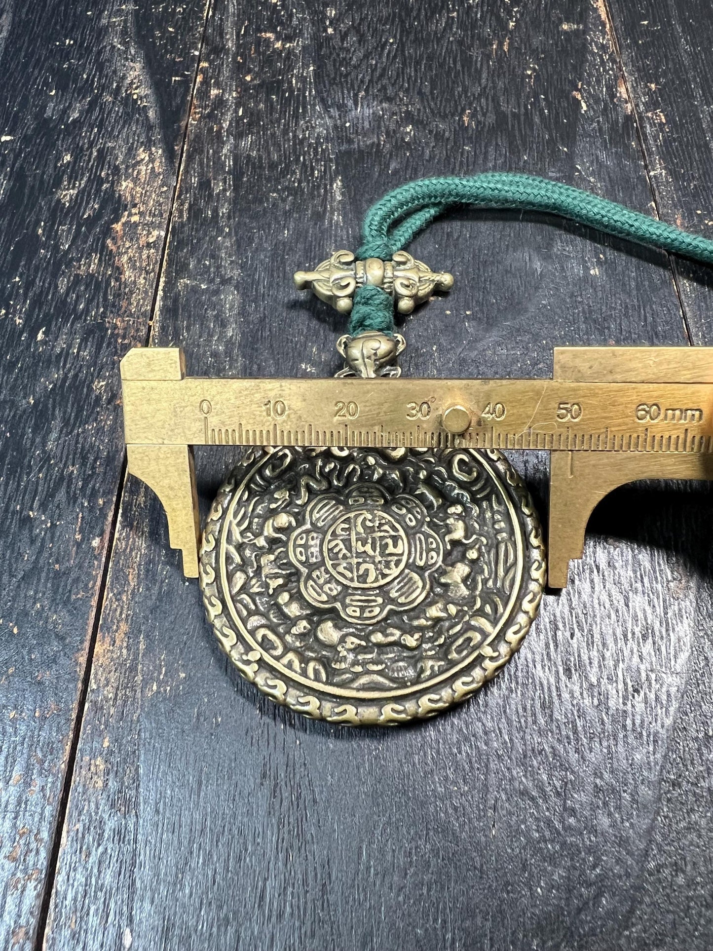 Large Brass Tibetan Nine Palaces Bagua Amulet | Protection Talisman | Feng Shui Pendant | Mantra Dots Back | Vajra Design | Vintage Buddhist