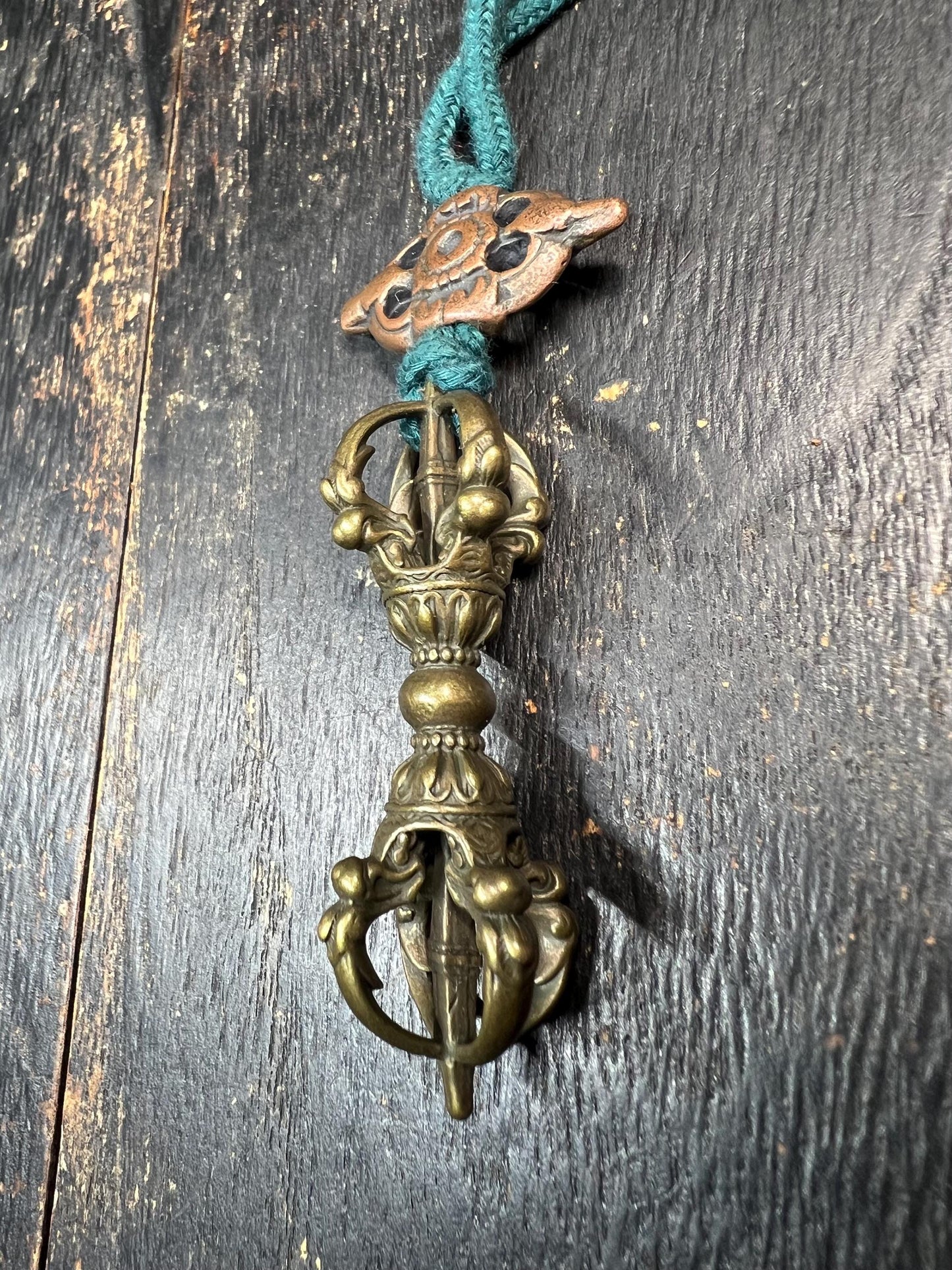 Vintage Tibetan Vajra Pendant – Solid Brass & Pure Copper Dorje Amulet – Buddhist Protection Talisman Necklace – Handcrafted Ritual Jewelry
