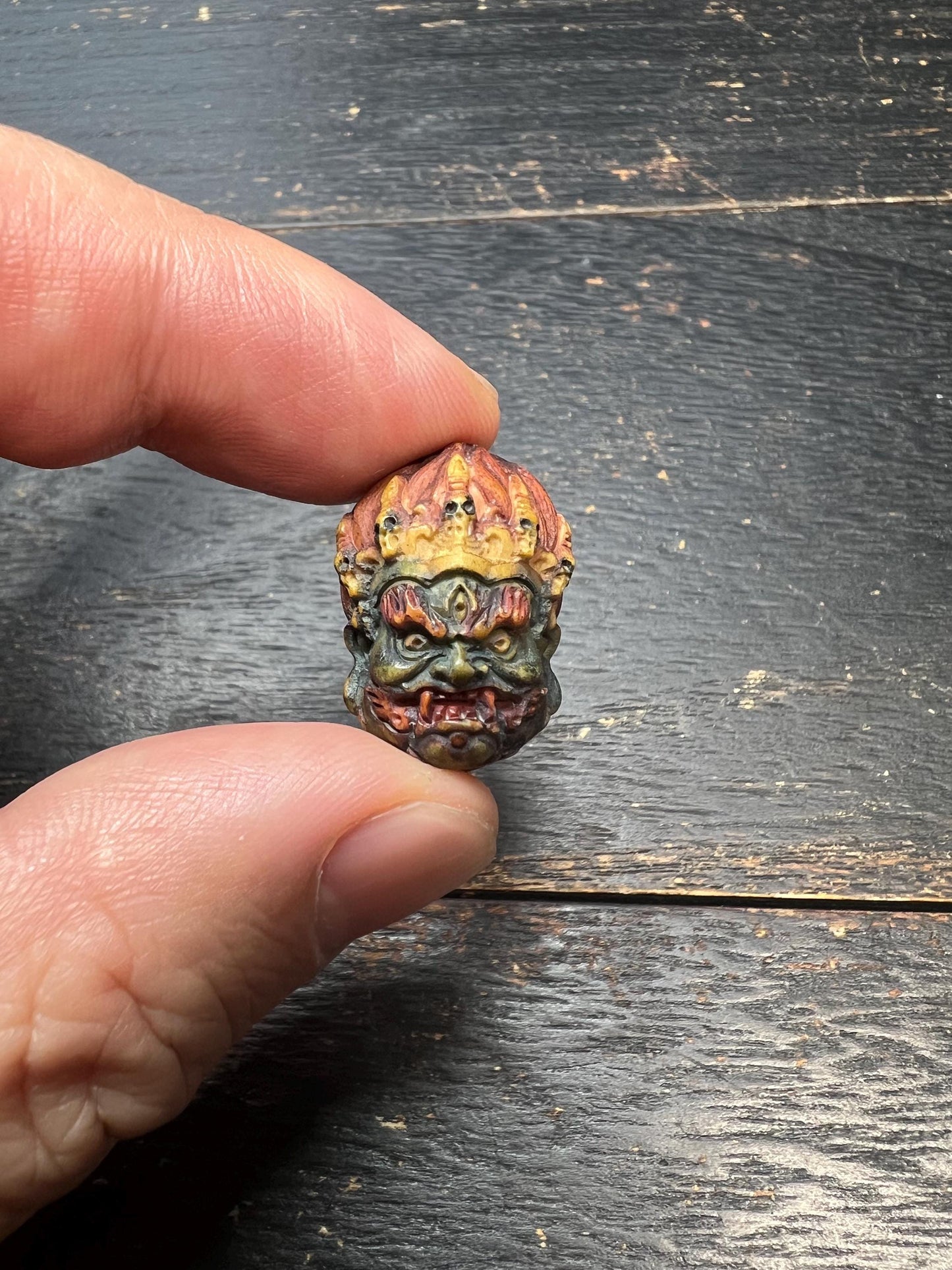 Handcarved Tibetan Mahakala Pendant | Deer Antler Carving | Protector Amulet | Spiritual Jewelry