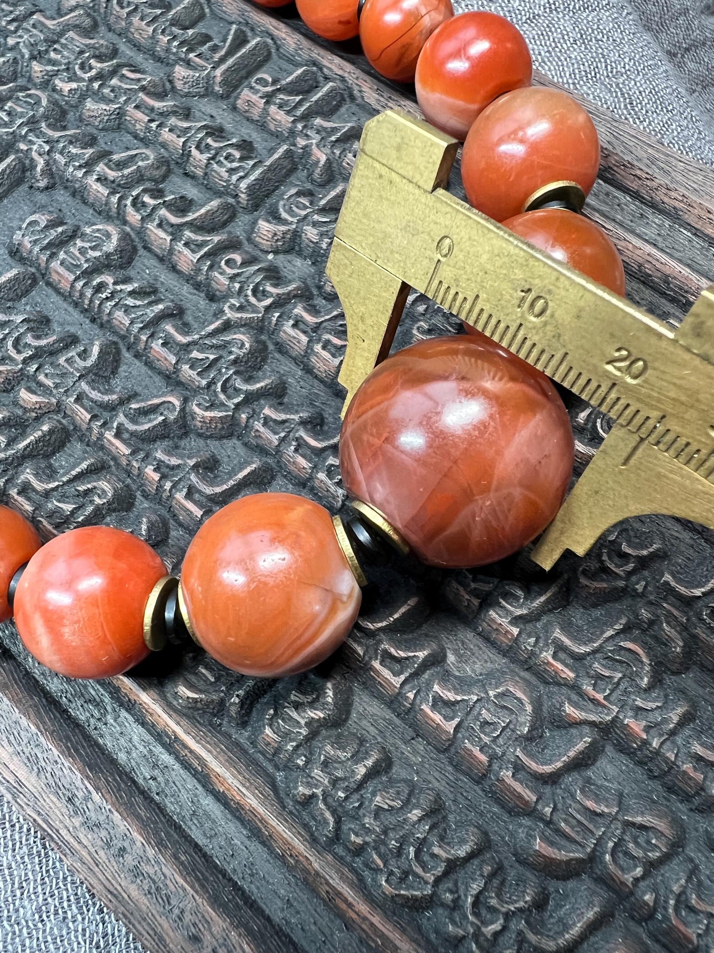 Tibetan Red Agate Mala Necklace – Dzi Bead, Brass Garuda, Adjustable, 18” (Nanhong Agate, Meditation Prayer Beads)
