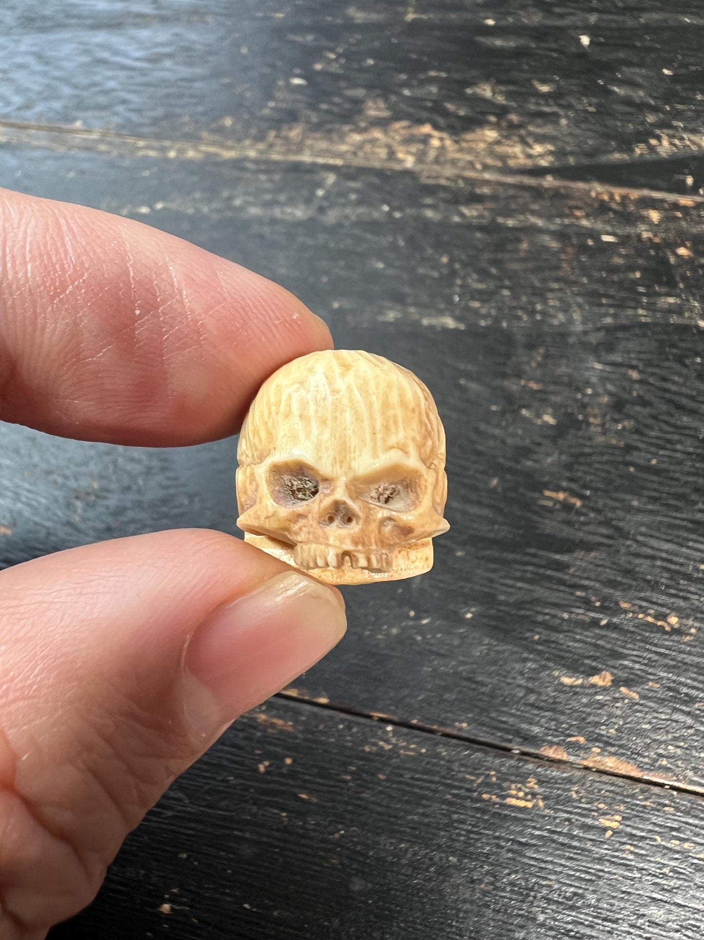 Hand-Carved Deer Antler Skull Guru Bead | Tibetan Cemetery “Citipati” Focal Bead for Mala or Pendant | Handmade Antler Bead
