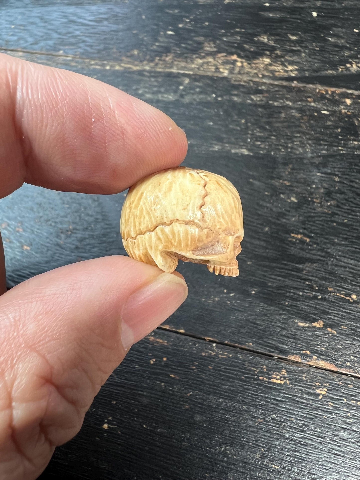Hand-Carved Deer Antler Skull Guru Bead | Tibetan Cemetery “Citipati” Focal Bead for Mala or Pendant | Handmade Antler Bead