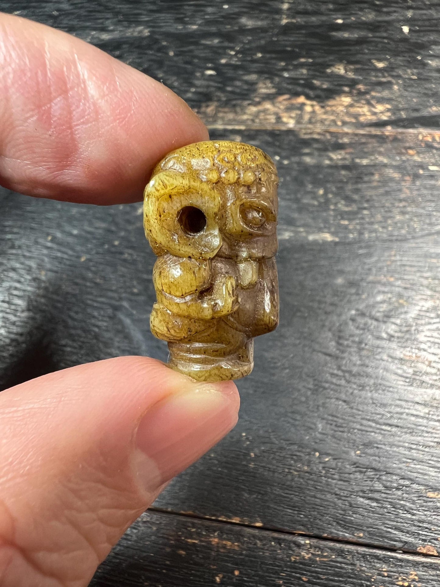 Hand‑Carved Yak Bone Ganesha Guru Bead, Small Tibetan Elephant God Focal for 108 Mala, Drilled Top to Bottom
