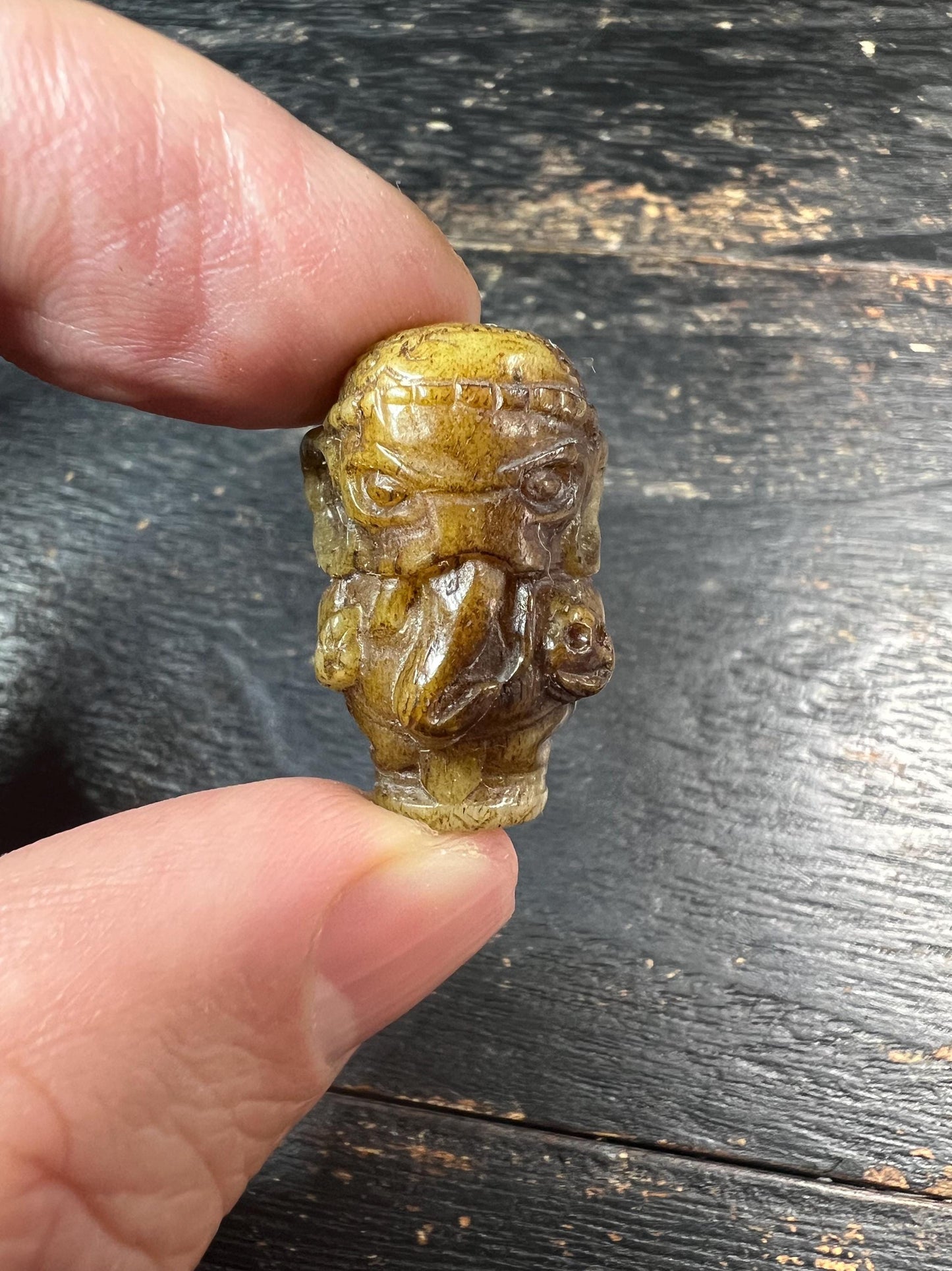 Hand‑Carved Yak Bone Ganesha Guru Bead, Small Tibetan Elephant God Focal for 108 Mala, Drilled Top to Bottom