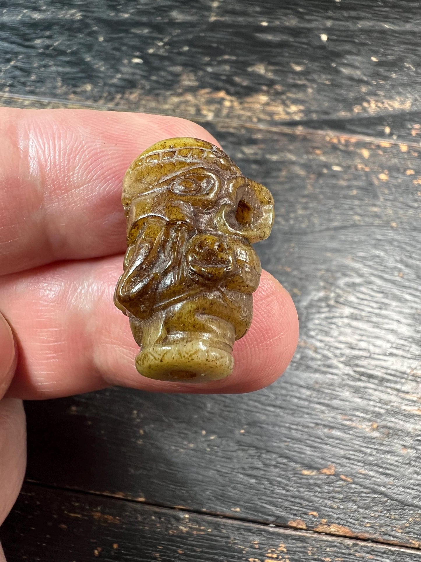 Hand‑Carved Yak Bone Ganesha Guru Bead, Small Tibetan Elephant God Focal for 108 Mala, Drilled Top to Bottom
