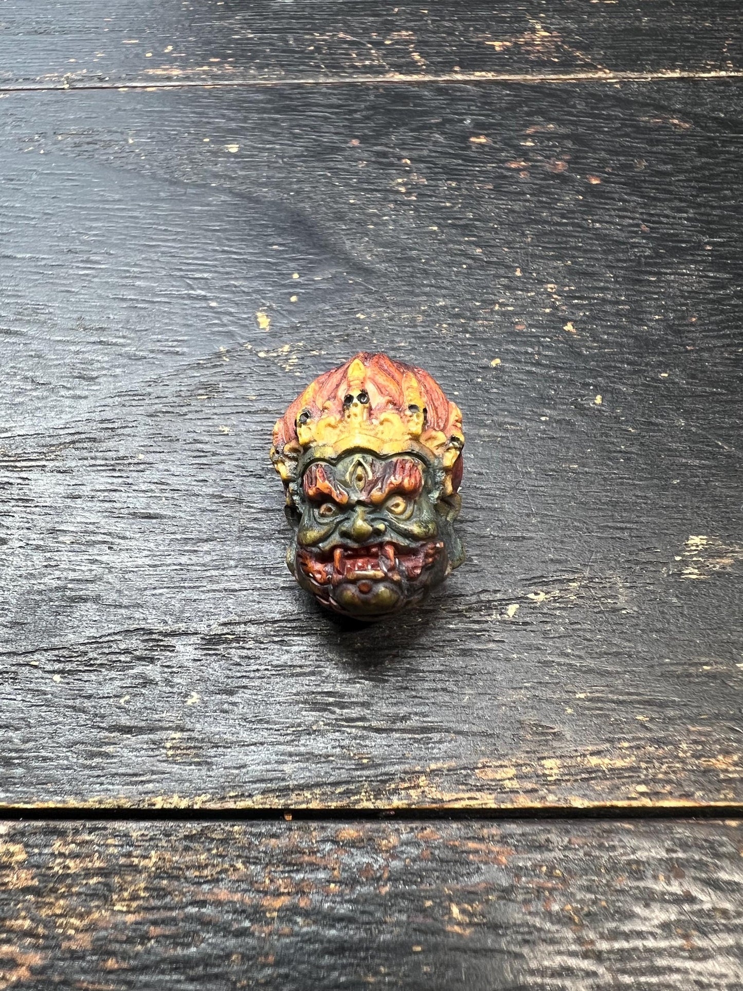 Handcarved Tibetan Mahakala Pendant | Deer Antler Carving | Protector Amulet | Spiritual Jewelry