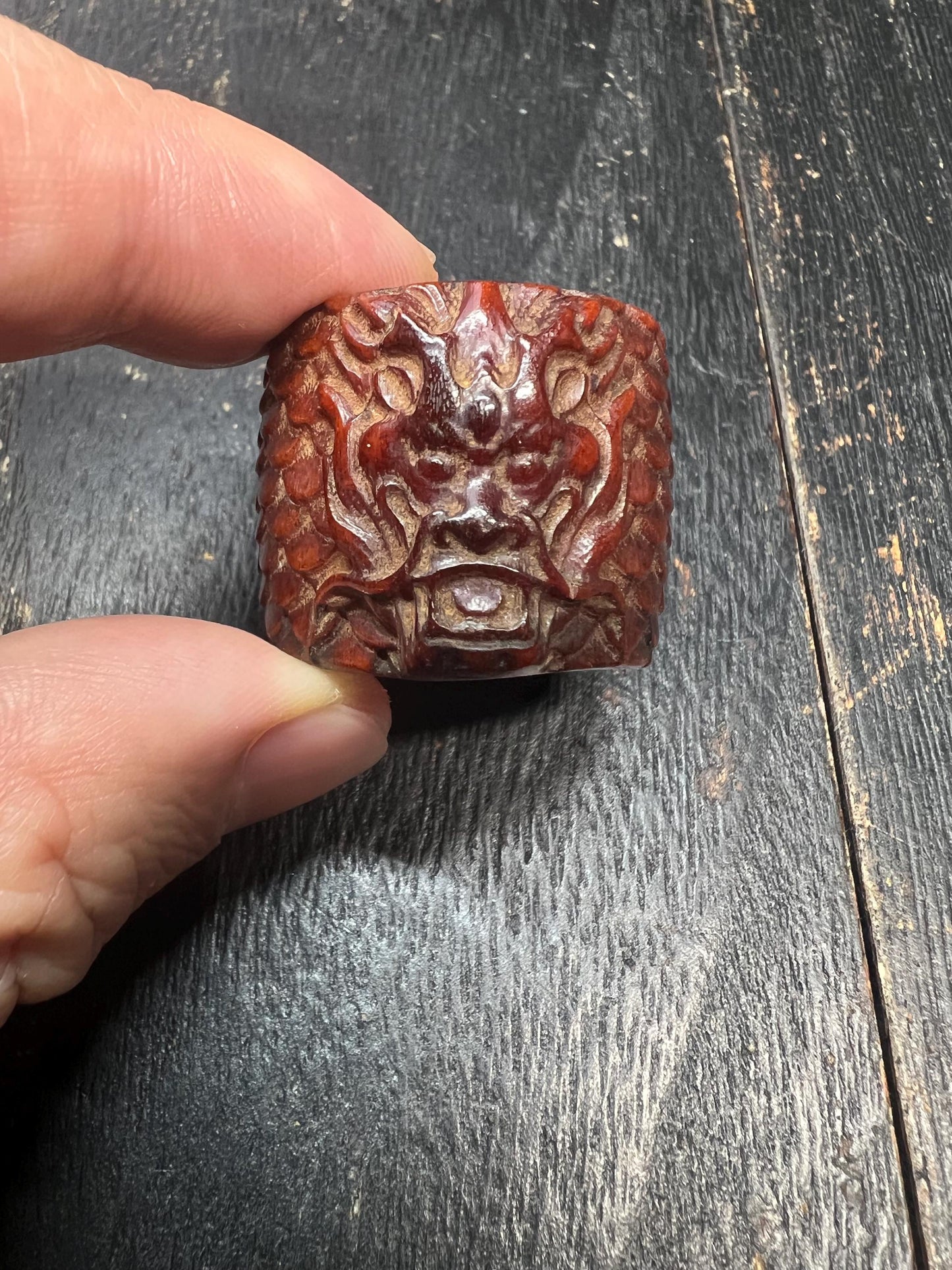 Hand-Carved Yak Bone Dragon Ring | Gandhanra Men’s Thumb Ring | Tibetan Style Fixed Size Ring | Boho Gothic Bone Carving Jewelry