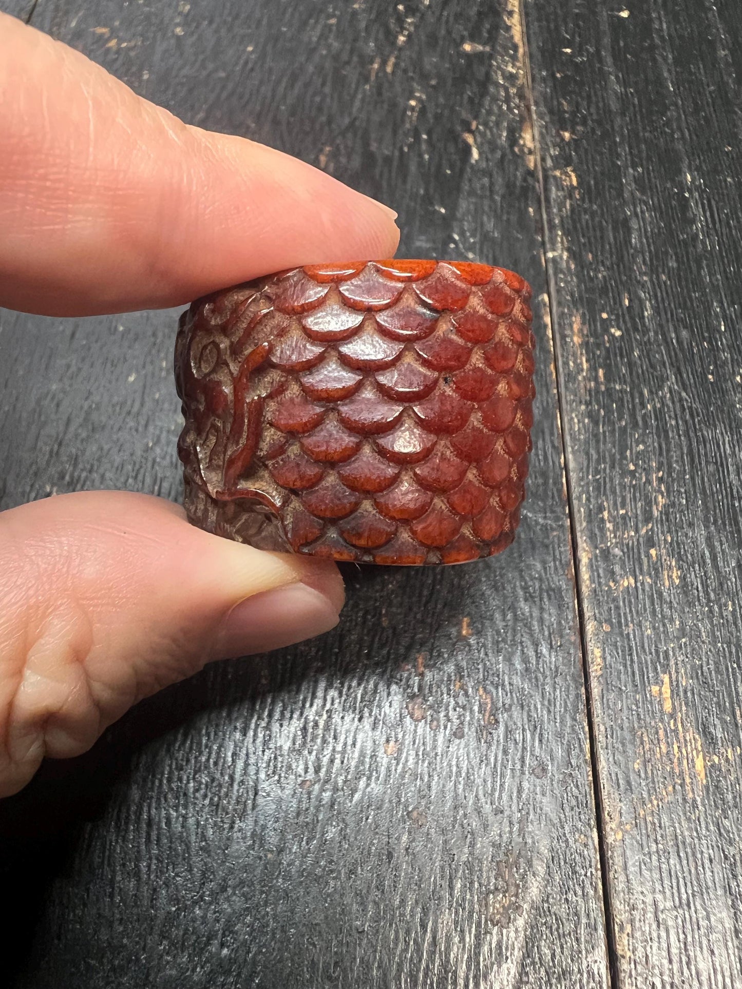Hand-Carved Yak Bone Dragon Ring | Gandhanra Men’s Thumb Ring | Tibetan Style Fixed Size Ring | Boho Gothic Bone Carving Jewelry
